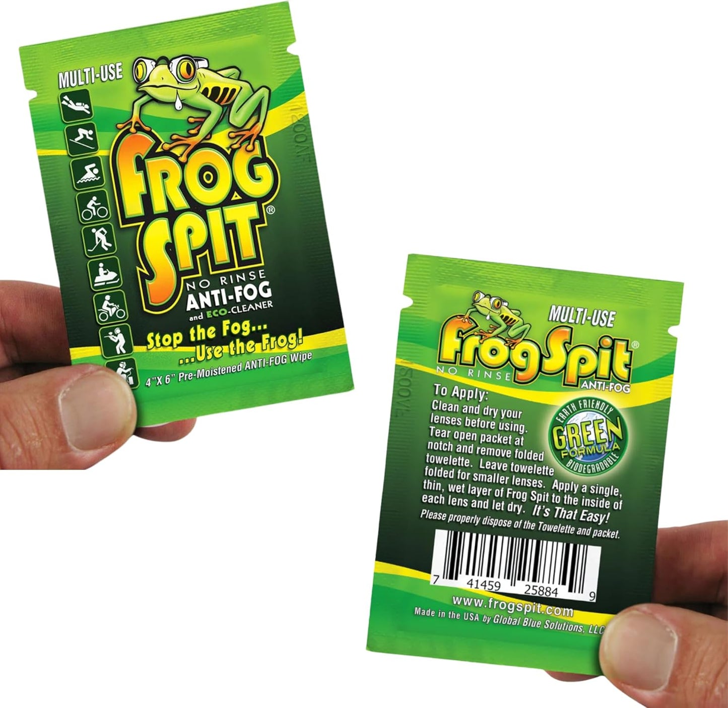 Frog Spit Pre-Moistened Anti-Fog Wipes | 12-Pack | Individually Packaged Travel Anti Fog Wipes for Glasses, Goggles, Face Masks, Helmet Face Shields