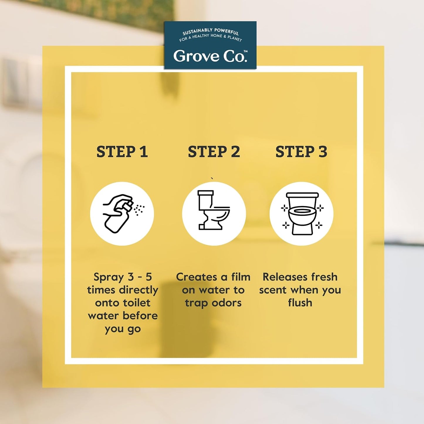 Grove Co. Toilet Spray, Clear the Air Bathroom Spray Air Freshener (2 fl oz) Odor Eliminator for Strong Odor, 100% Natural Lemon Zest Scent, Vegan, Paraben & Phthalate Free (Pack of 3)