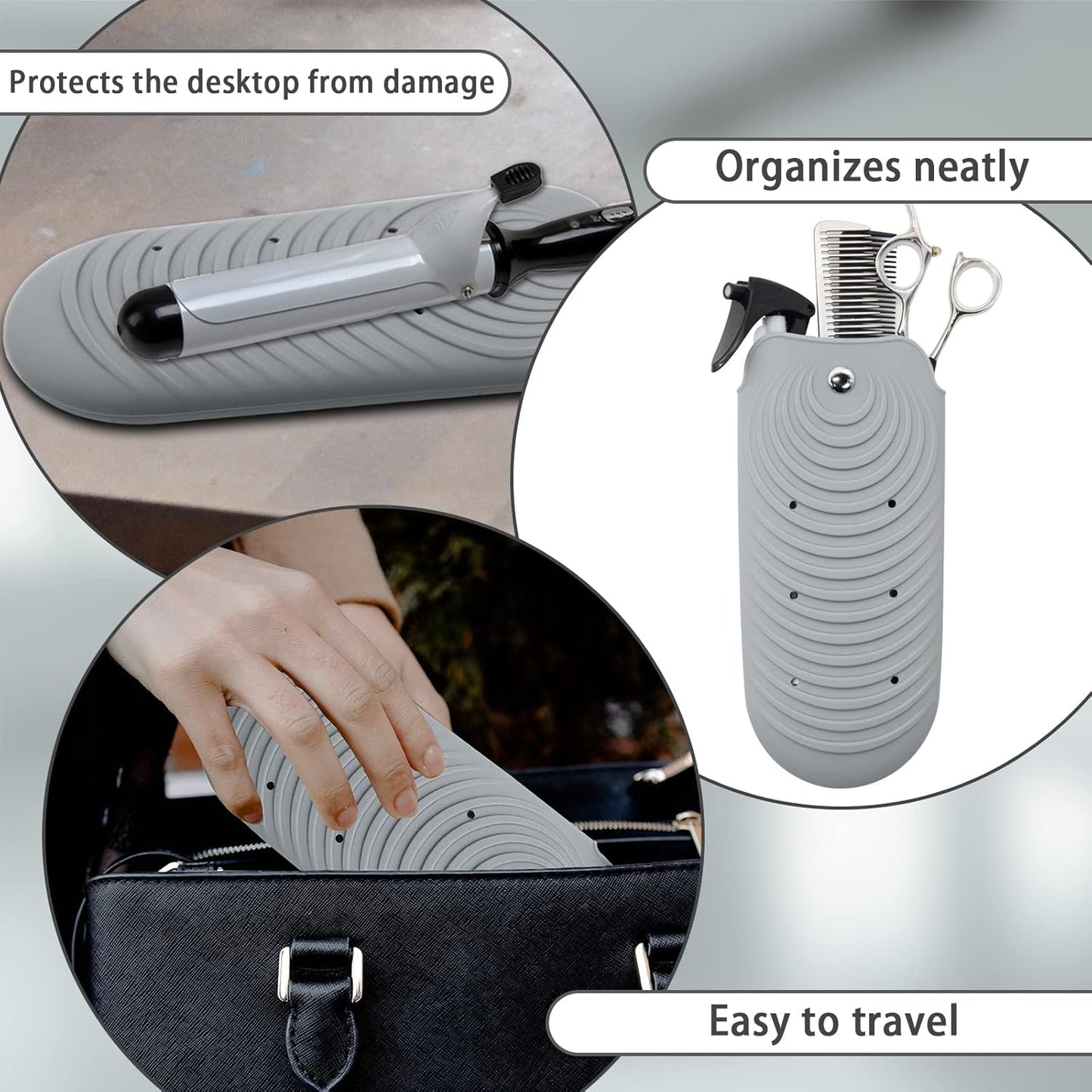 Heat Resistant Silicone Mat Pouch for Hair Styling Tools, Curling and Flat Irons Non-Slip Travel Cover, Small Portable Straightener Pad for Curler Wands Storage, Hot Waver (Grey)