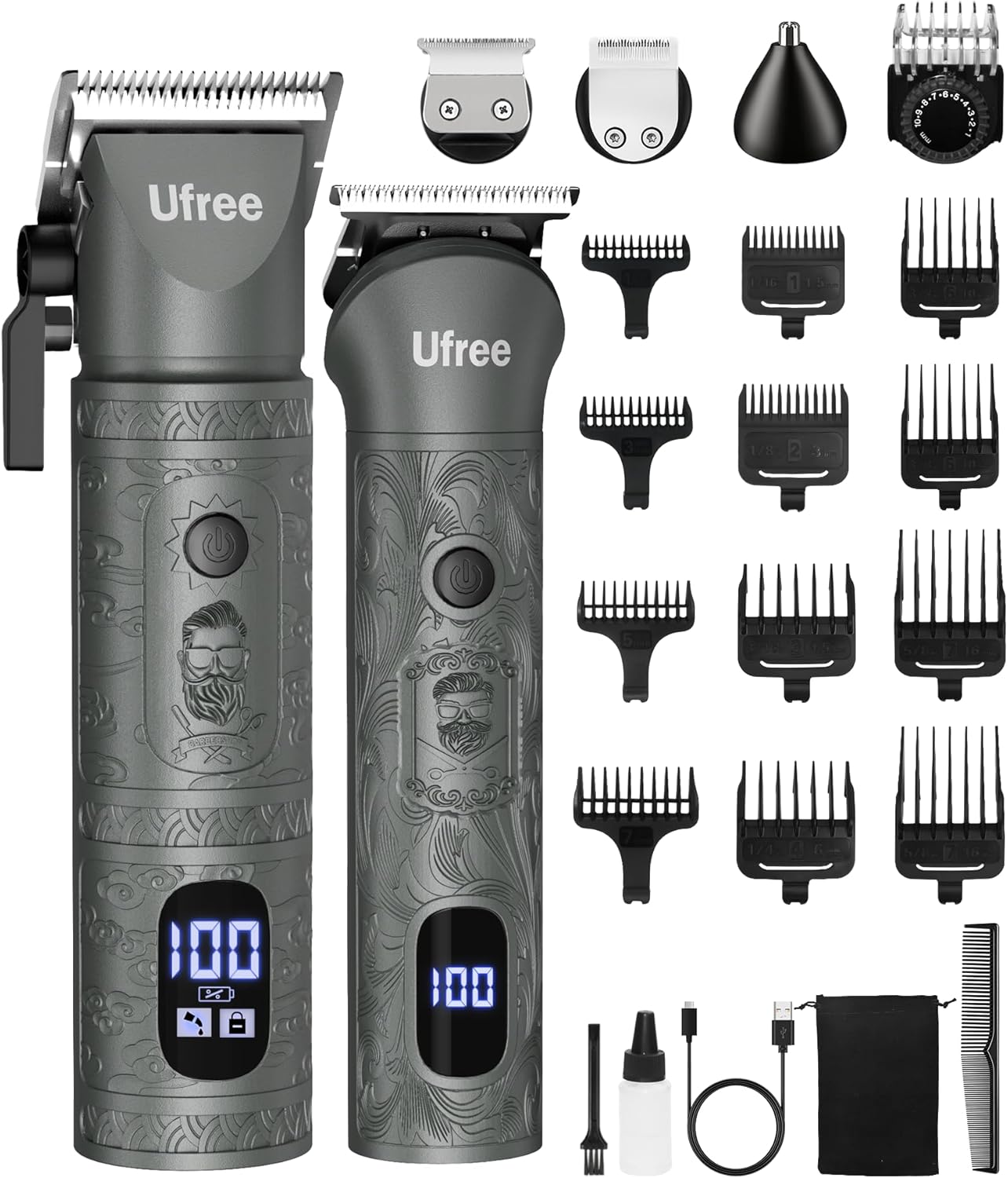 Ufree Beard Trimmer for Men Professional with Hair Clippers, Barber Clippers and Trimmers Set, Electric Razor Shavers for Men, Cordless Mens Grooming Kit for Nose, Ear, Face, Hair, Gifts