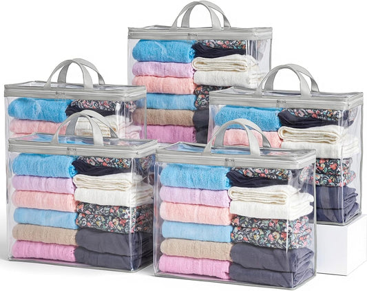 5 Pack Clear Storage Bags for Clothes, 22L Blanket Storage Bags, Under Bed Storage, Closet Organizers Bag, Upgraded Version Two-Way Zippers Design(Grey)