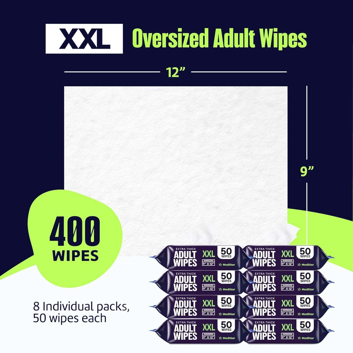 Adult Wipes Extra Large - Thicker Disposable Washcloths for Elderly Care & Shower Alternative - Fragrance-Free with Flip-To (8 Pack XXL)