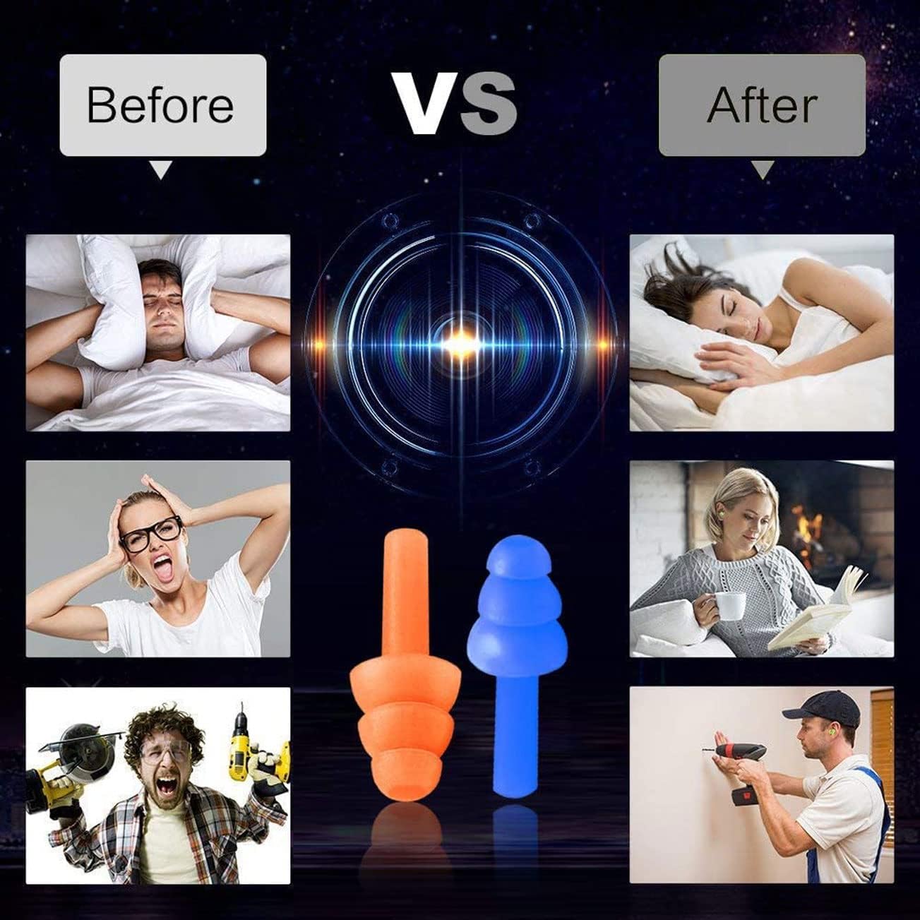 Earplugs for Sleeping Noise Cancelling Reusable Silicone Ear Plugs Suitable for Swimming Travel Snoring Airplanes Study Work Noisy Places(8Pairs)