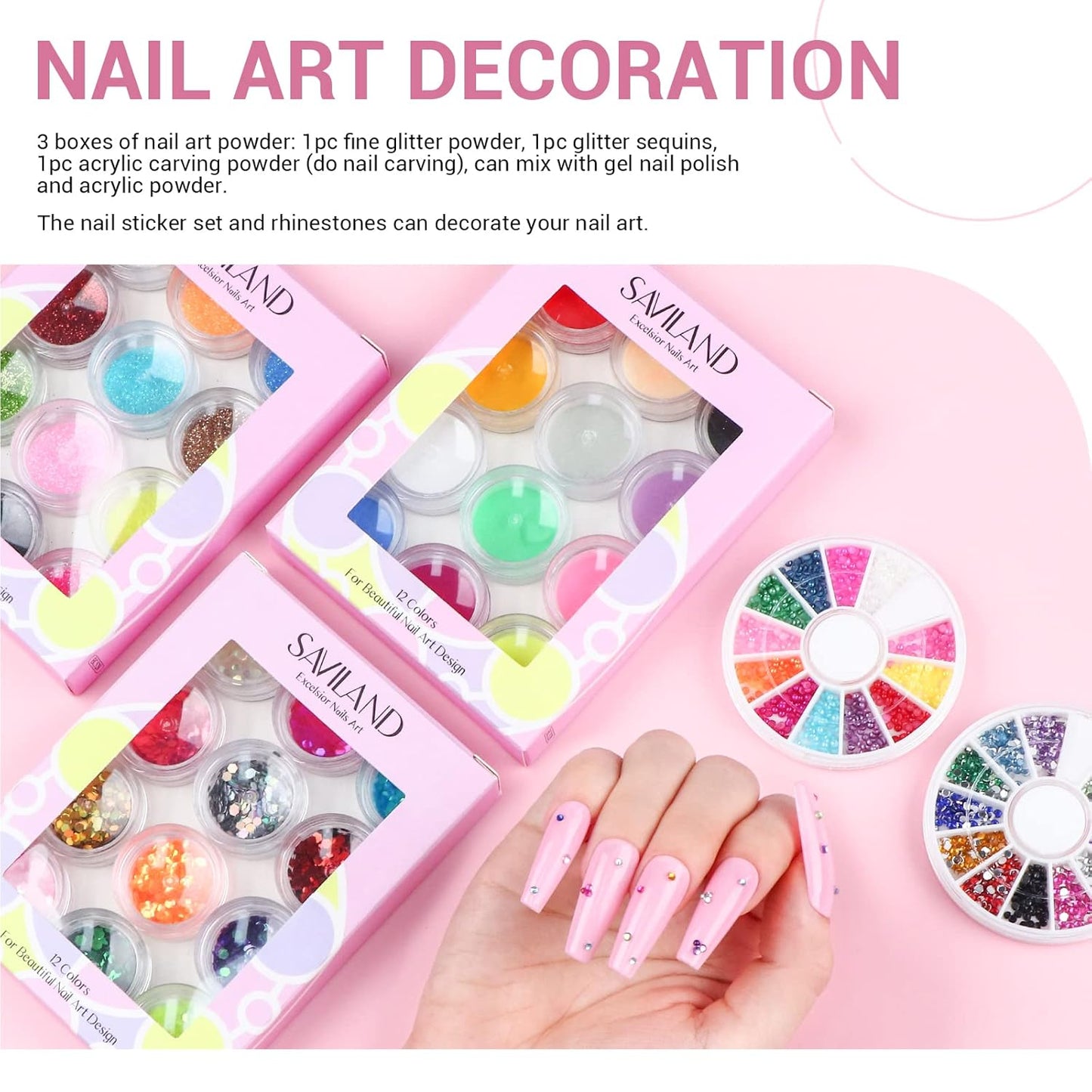 SAVILAND Acrylic Nail Kit with Nail Drill: Nails Kit Acrylic Set Professional Acrylic with Everything U V Light Nail Art Brush Glitter Nail Powder Nail Stuff for Home DIY Salon Use Christmas Gift Set