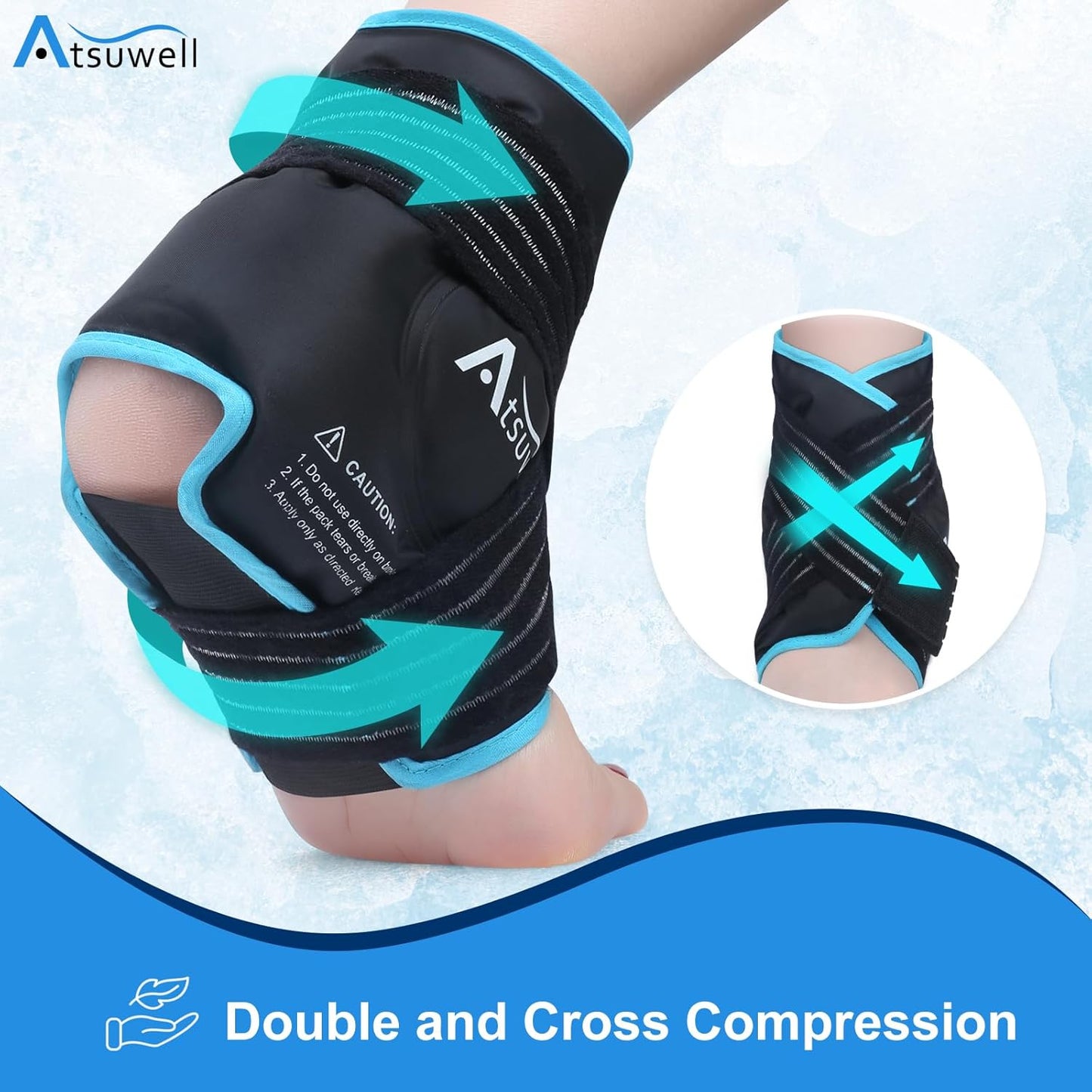 Atsuwell Ankle Ice Pack Wrap, Reusable Gel Ice Pack for Foot Ankle Heel, Foot Ice Wrap with Soft Plush Lining, Cold Compress Therapy for Soothing Discomfort, Black