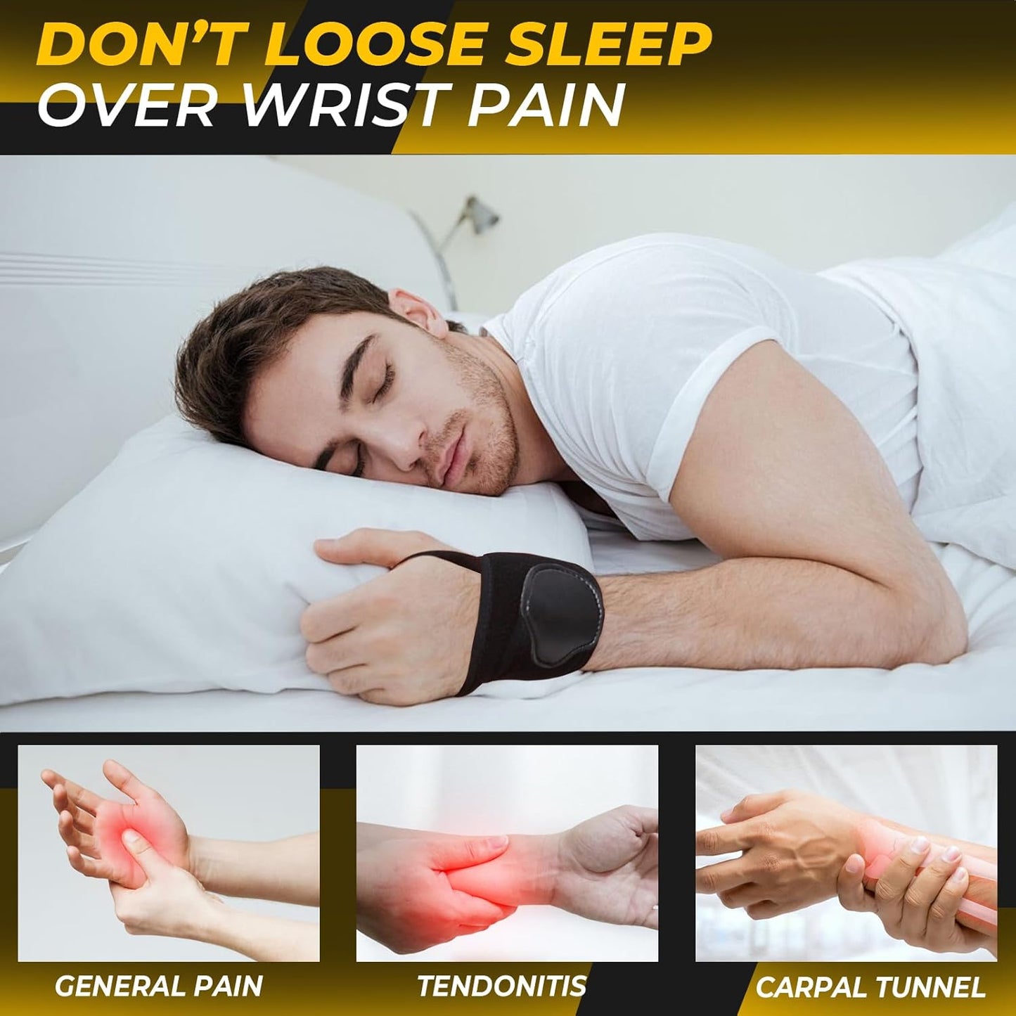 NeoTech Care Wrist Band - Elastic & Breathable Fabric - Adjustable Compression Strap - Men, Women, Right or Left - Support Wrap for Protection or Sports (Black Color, Size S, 1 Unit)