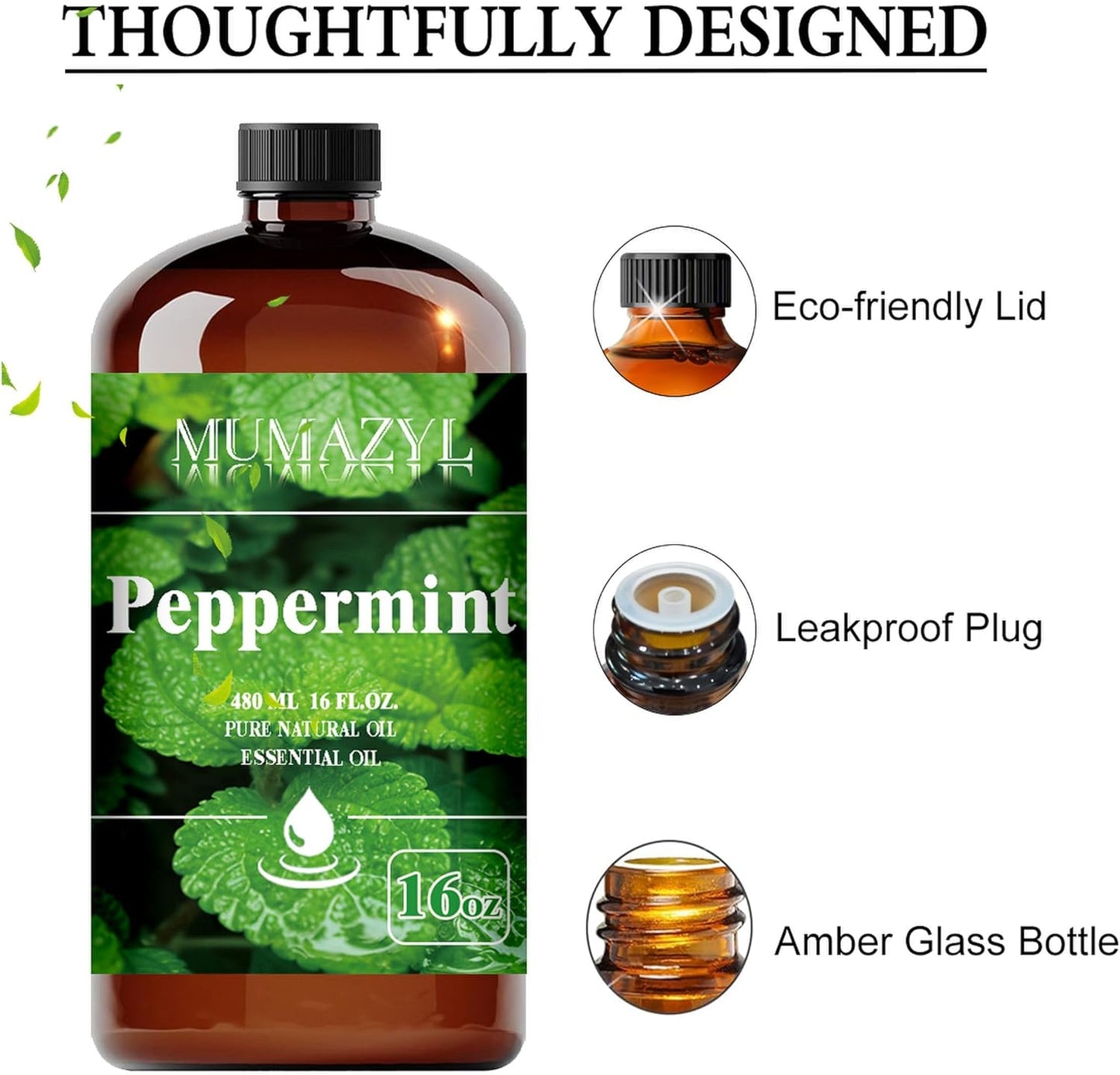 Peppermint Essential Oil, Peppermint Oil 16 Fl Oz 480ML for Diffuser Humidifier Yoga Cleaning DIY Candle Soap Making Essential Oils