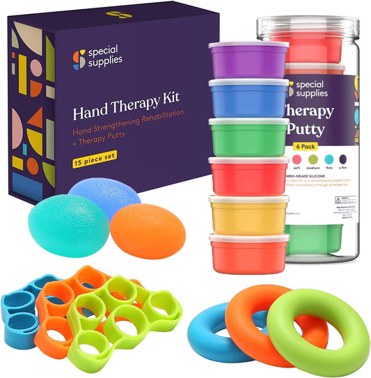 Special Supplies Physical Hand Therapy Putty Kit, Finger Exercisers, Hand Strengtheners, 15 Set Grip Strength,Dexterity, Mobility,Injury Stress Relief