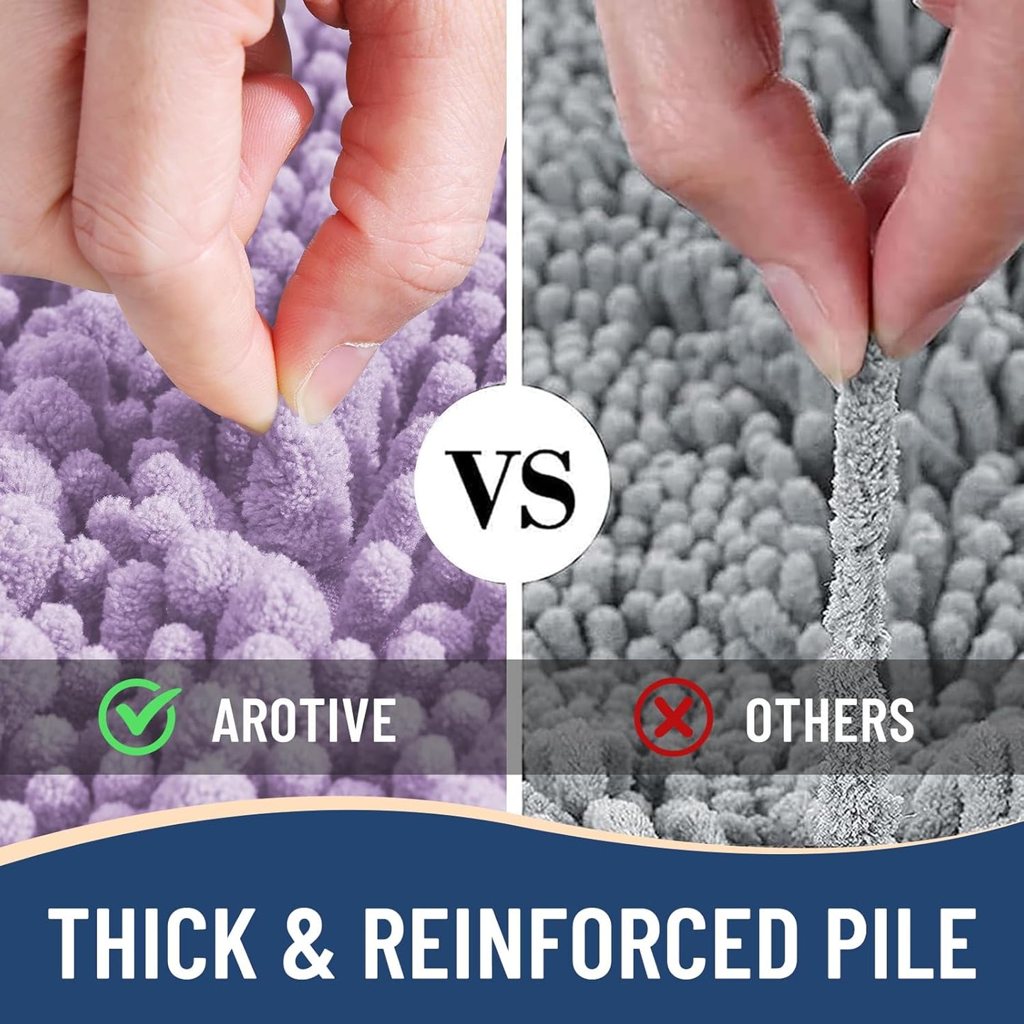 Arotive Luxury Chenille Bathroom Rug Mat, Extra Soft Thick Absorbent Shaggy Bath Rugs, Non-Slip Machine Wash Dry, Plush Bath Mats for Bathroom, Shower and Tub, 60x24, Light Purple