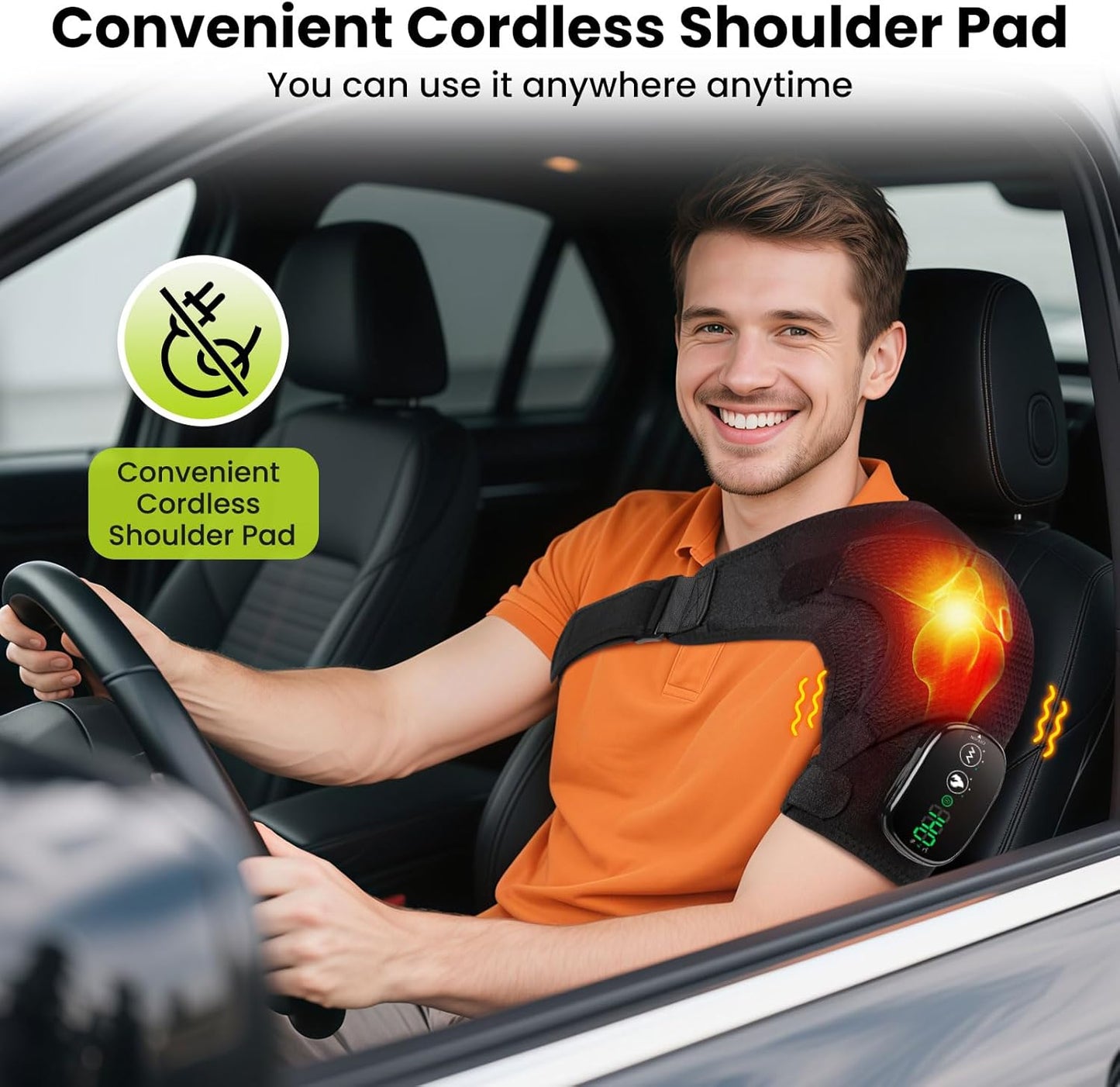 Cordless Shoulder Heating Pad with Vibration for Rotator Cuff Pain Relief, Heated Shoulder Massage Pad, Rotator Cuff Support Brace with 3 Heating Levels &3 Vibration (Black)