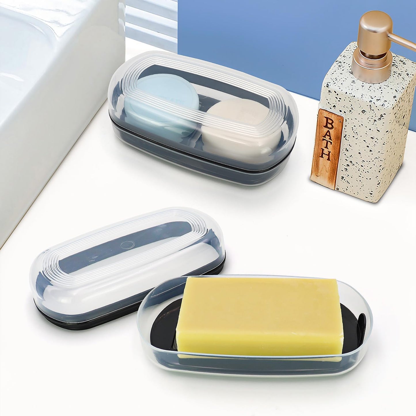 OZNER Clear Travel Soap Case Compatible with Kitsch - Leak-Proof Multi-Use Soap Holder with Draining Layer for Shampoo Bars, Gym, Travel & Camping(Transparent White,1 Pack)