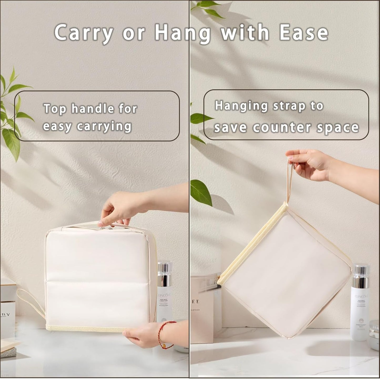 Standing Makeup Bag with Brush Holder, Organizer Travel Cosmetic Bags, Small Make Up Pouches for Women Black