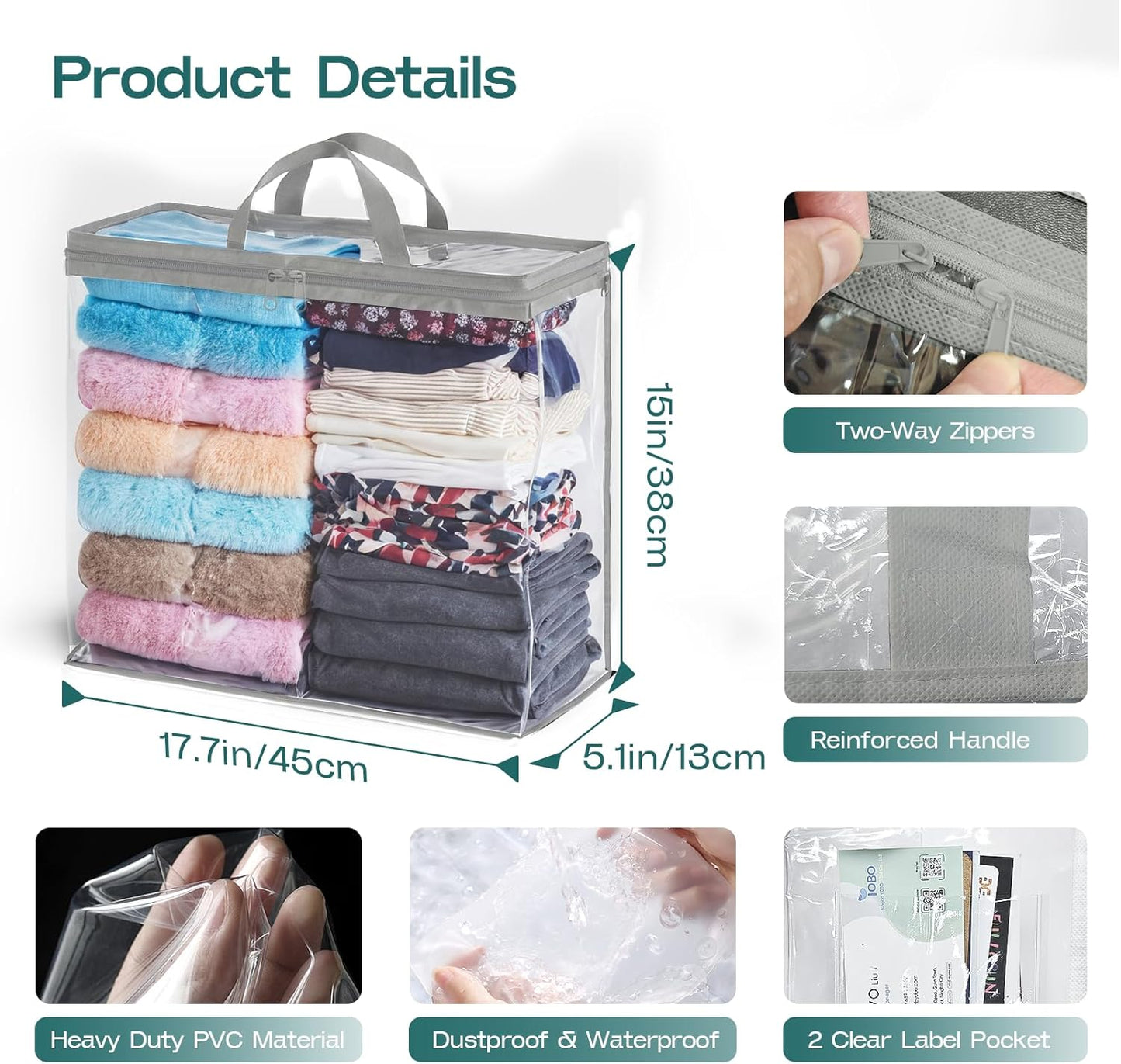 5 Pack Clear Storage Bags for Clothes, 22L Blanket Storage Bags, Under Bed Storage, Closet Organizers Bag, Upgraded Version Two-Way Zippers Design(Grey)