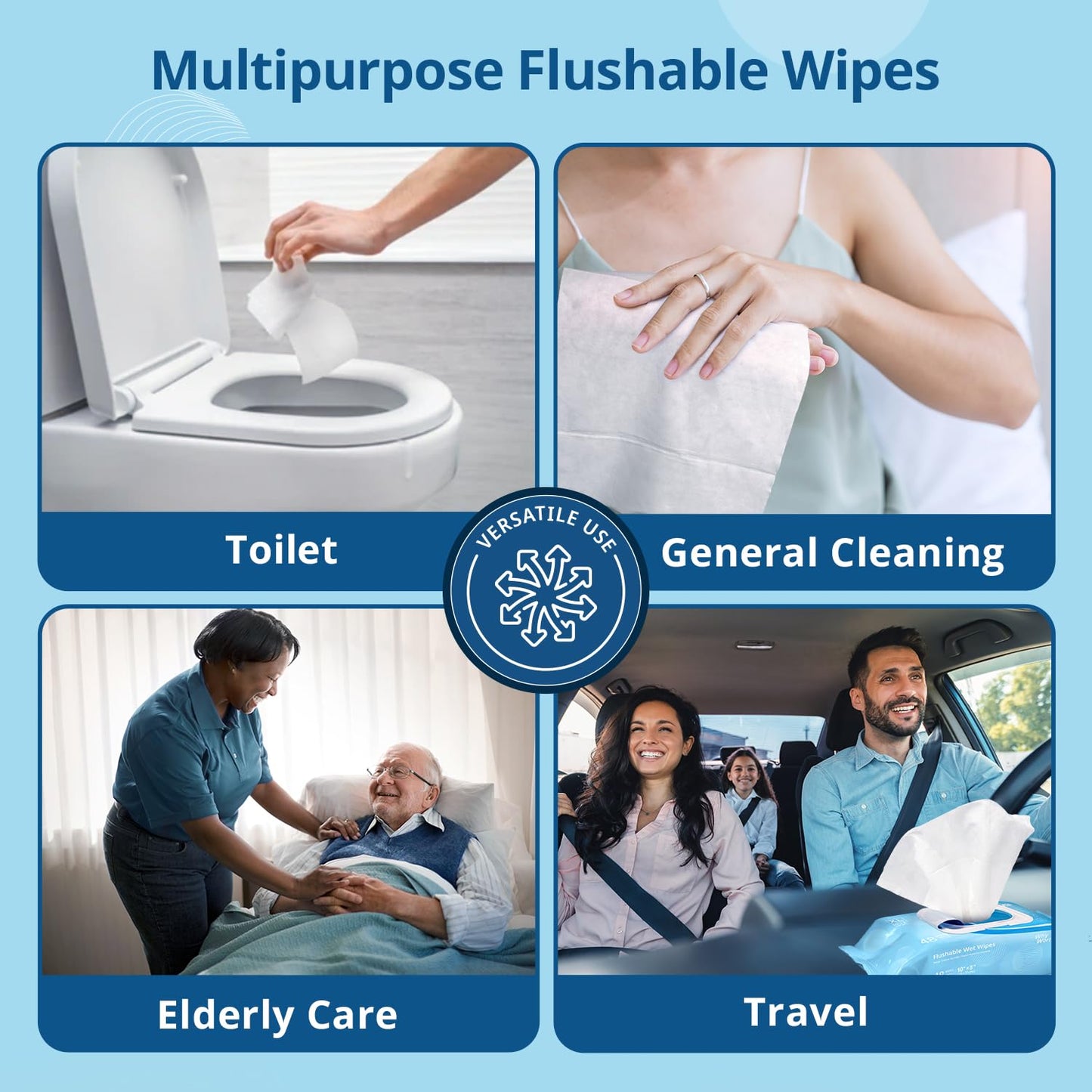 WhyWorry Flushable Wipes for Adults, Extra Large 8"x10" Butt Wipes for Toilet & Personal Cleansing, with Chamomile and Vitamin E, 100% Plant-Based, Septic & Sewer Safe, Sea Incense, 48 Count