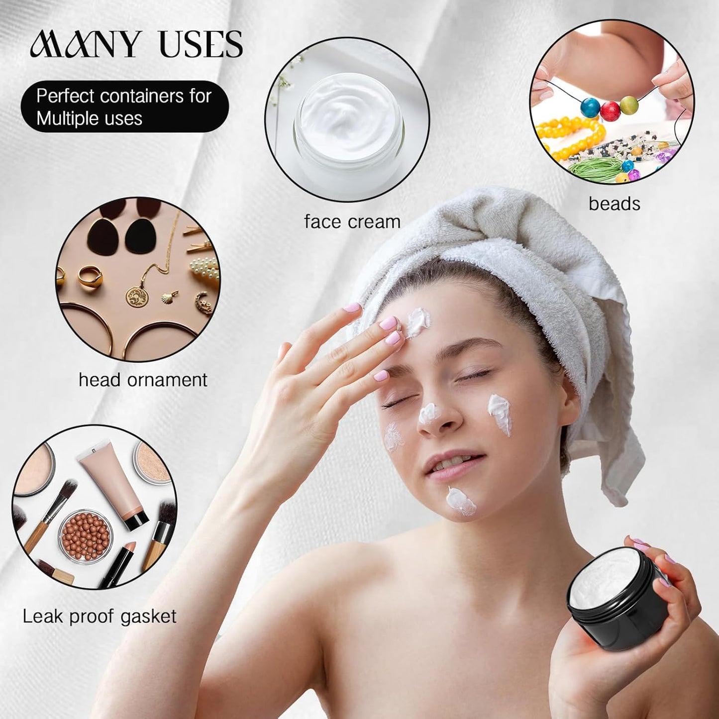 SATINIOR 12 Pack 4 oz Plastic Container Jars with Lids Round Clear Travel Cosmetic Container Slime Jar for Toiletries, Lotion, Cream, Ointment, Makeup, Rhinestone, Sample, Kitchen Storage(Pure Black)