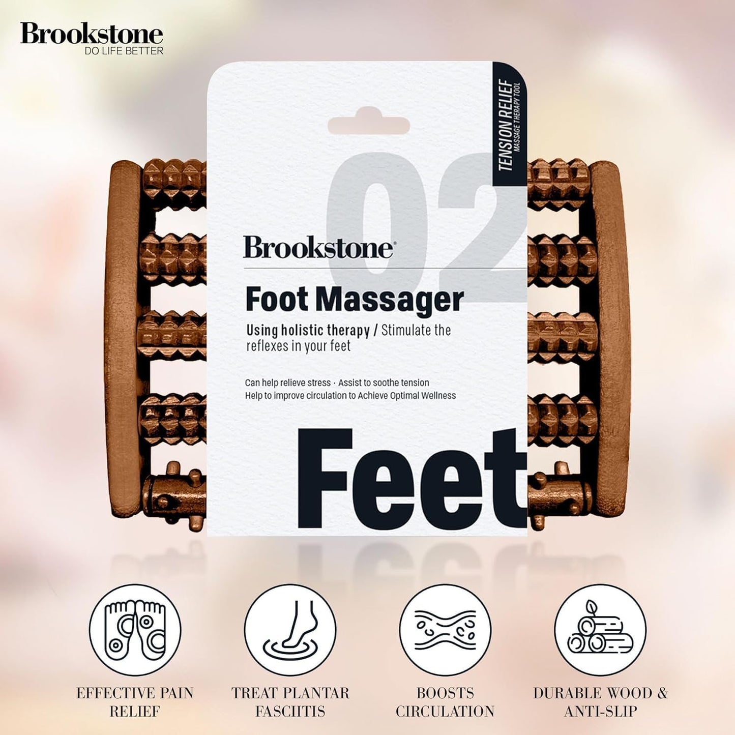Brookstone Foot Roller Massager for Plantar Fasciitis Relief - Wooden Massage Roller for Foot Health - Stimulate Reflexes & Relieve Stress - Ideal Gift for Mom, Dad, Elderly