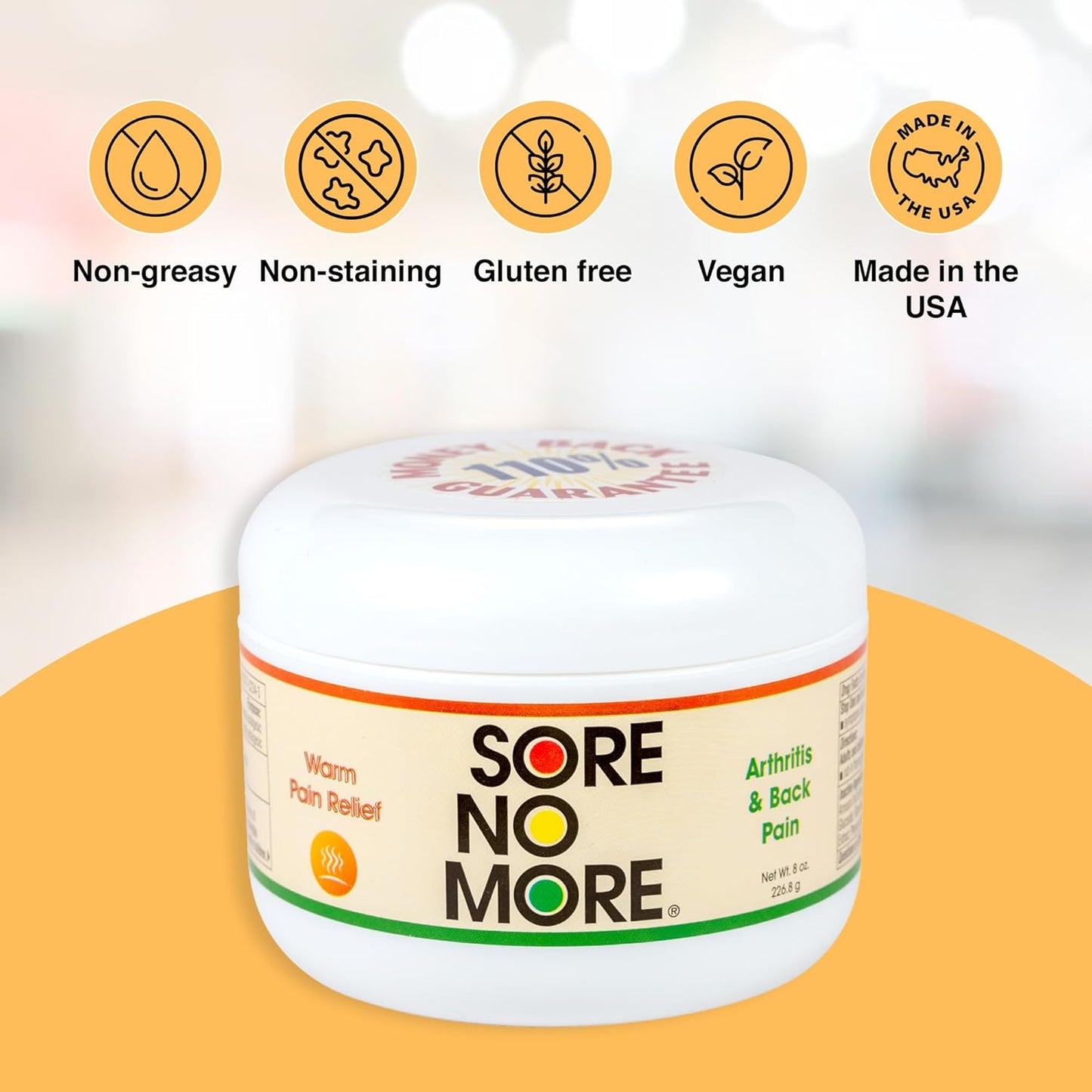 Sore No More Warm Arthritis Pain Relief Cream – Targeted Reliever for Back, Neck, Hands & Feet – Soothing & Fast-Acting Formula for Aches and Pains – Non-Greasy with Orange Aroma – 8 oz