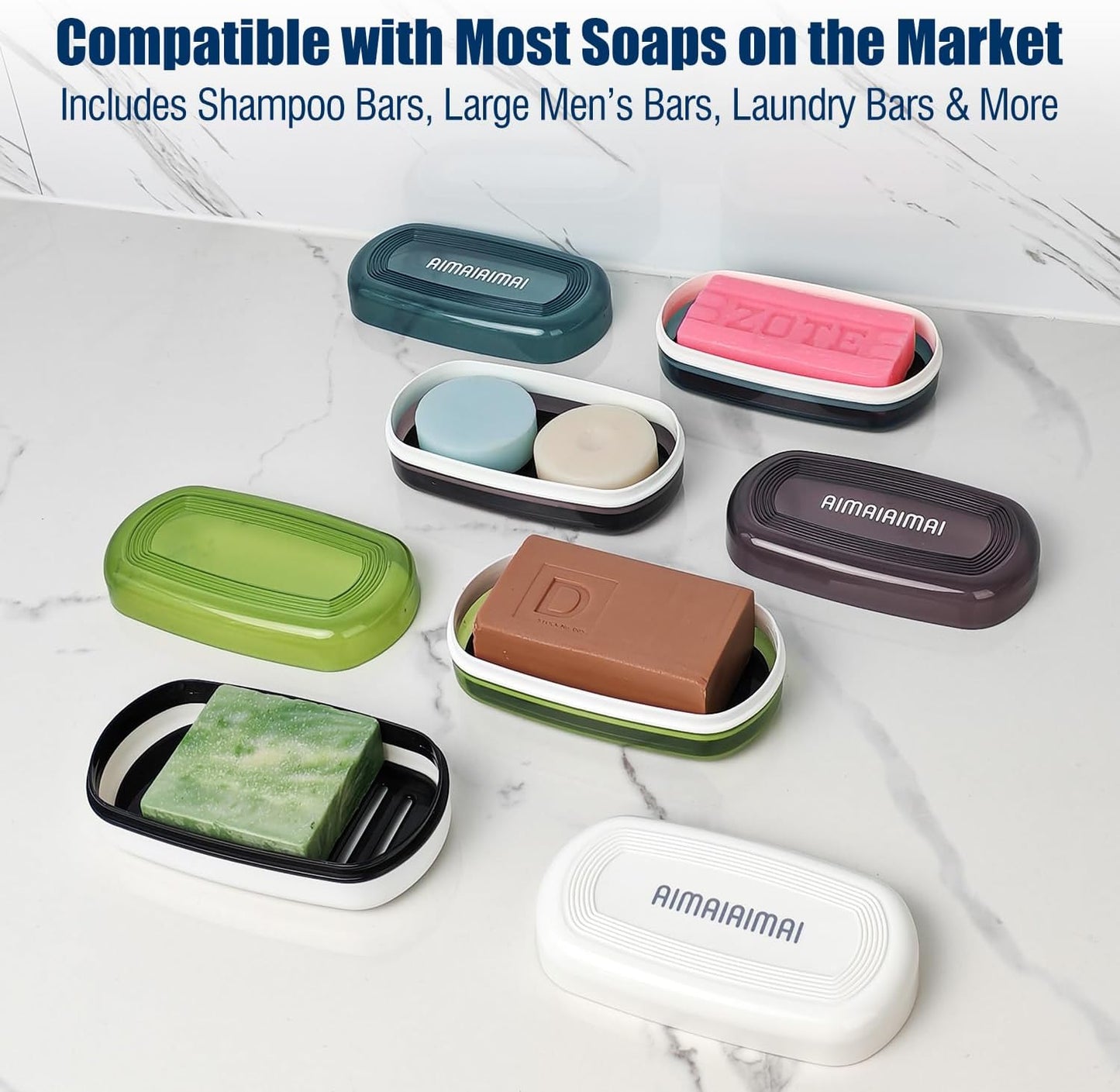 Shampoo Bar Holder Travel Case for Two Bars – Compatible with Kitsch Solid Shampoo & Conditioner Bars, Large Soap Container for Bathroom or Travel (1 Pack, White Style A-Large)