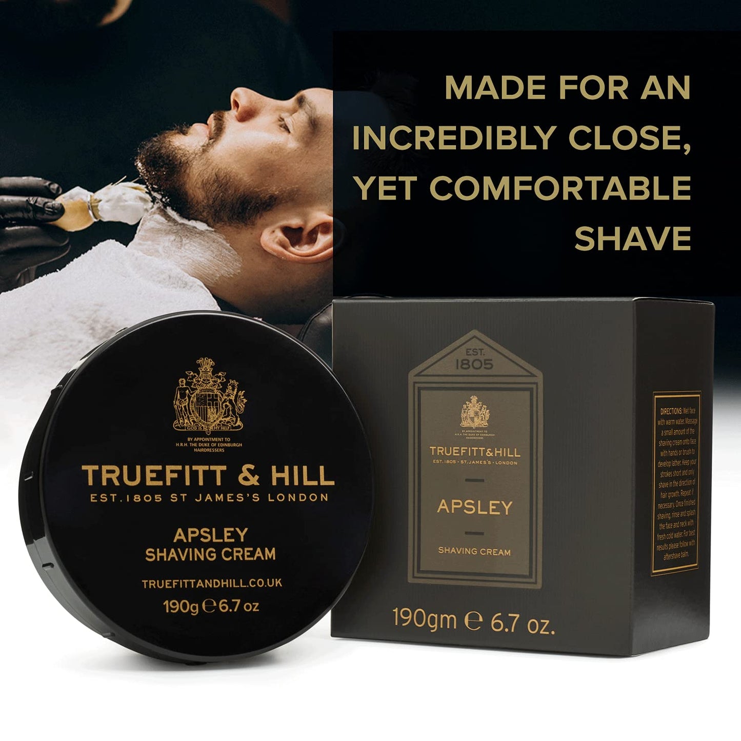 Truefitt & Hill Shaving Cream Bowl - Apsley - Premium Glycerin-Based Lather, Smooth Glide, and Hydration for a Luxurious Shave - 6.7 oz.