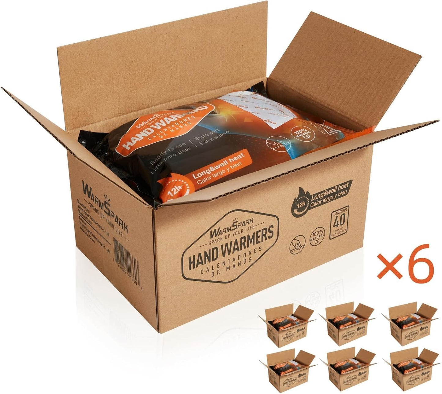 Hand Warmers Bulk - 240 Paris - Long-Lasting Up to 12 Hours for Warm Body, Safe Portable Hand Warmers for Hand & Foot, Heater for Camping, Fishing (6 Boxs)