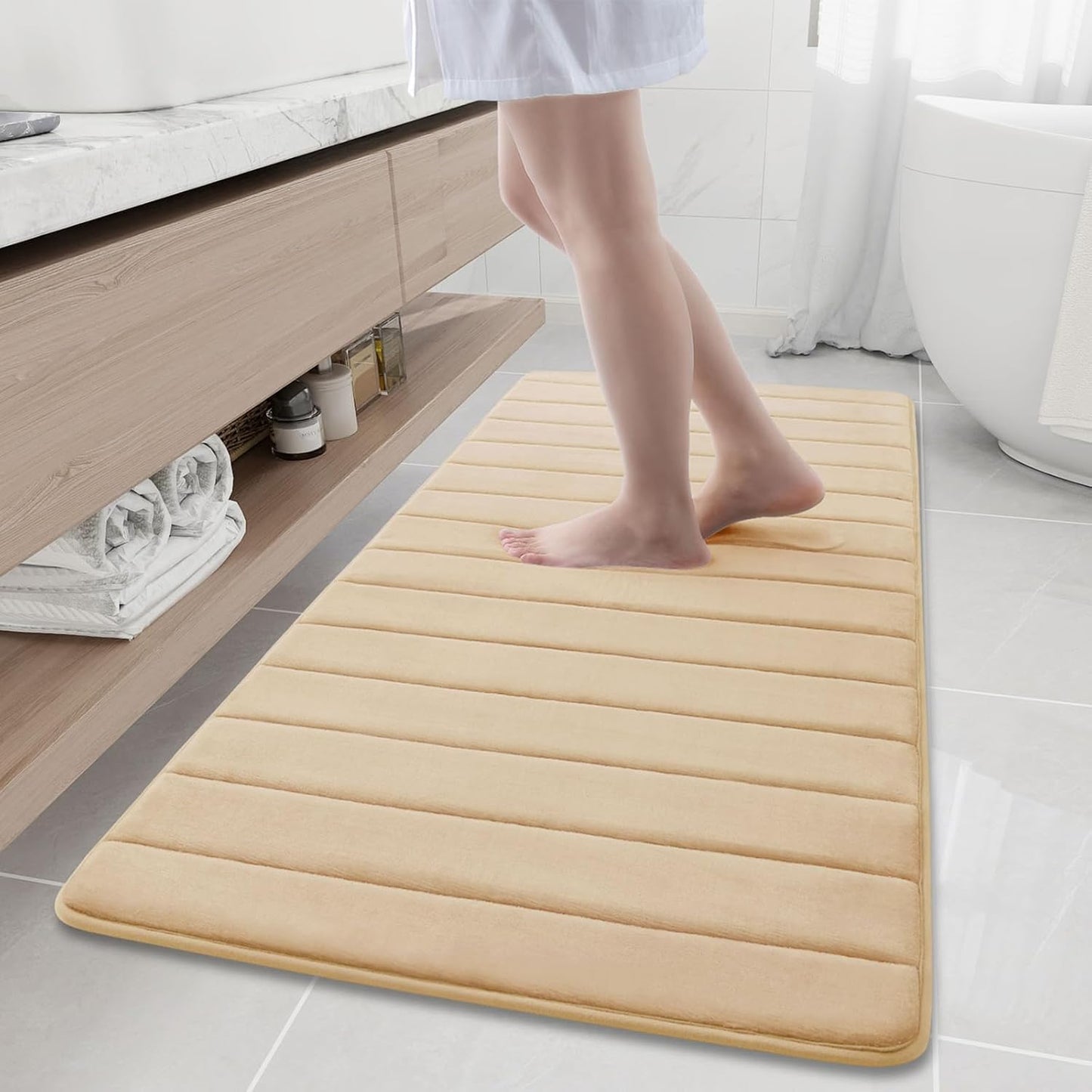 Buganda Memory Foam Bath Mat, 60" x 24", Ultra Soft and Non-Slip Bathroom Rugs, Water Absorbent and Machine Washable Bath Rug Runner for Bathroom, Shower, and Tub, Gold