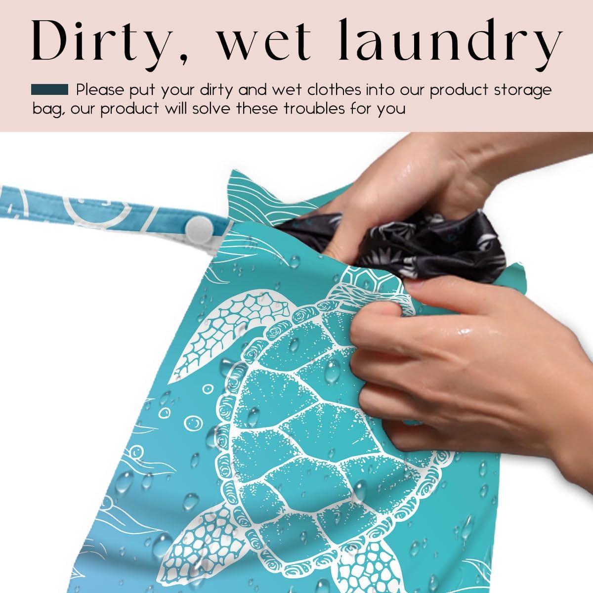 Waterproof Wet Bag for Swimsuit, Travel Beach Wet Dry Bag, Hidden Zipper Reusable Turtle Wet Bags, for Travel Beach Wet Swimsuits Toiletries Diapers Dirty Gym Clothes Laundry Bag