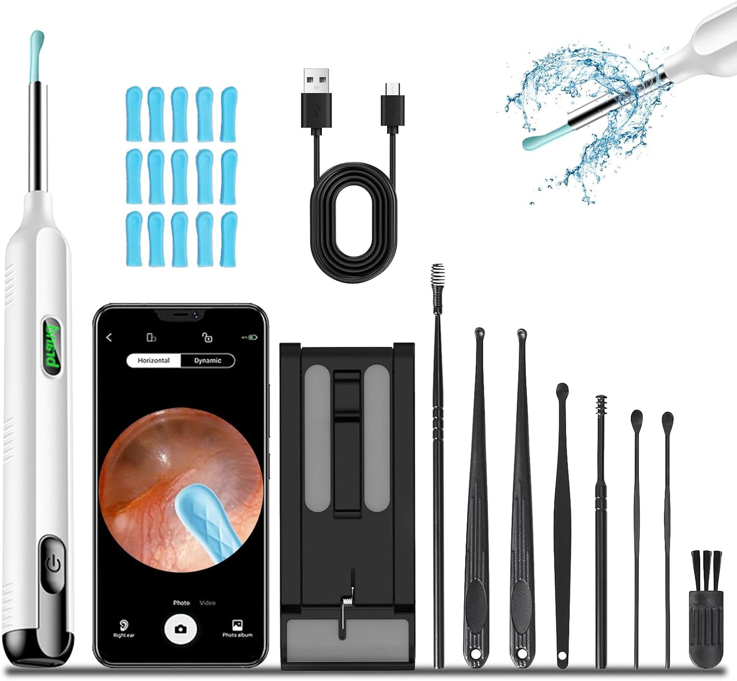 Ear Wax Removal Tool Camera, Ear Cleaner with Camera, 1200P HD Ear Camera with 6 LED Light, Ear Cleaning Kit with 15 Pcs Replacement Tips for iPhone & Android Phones White