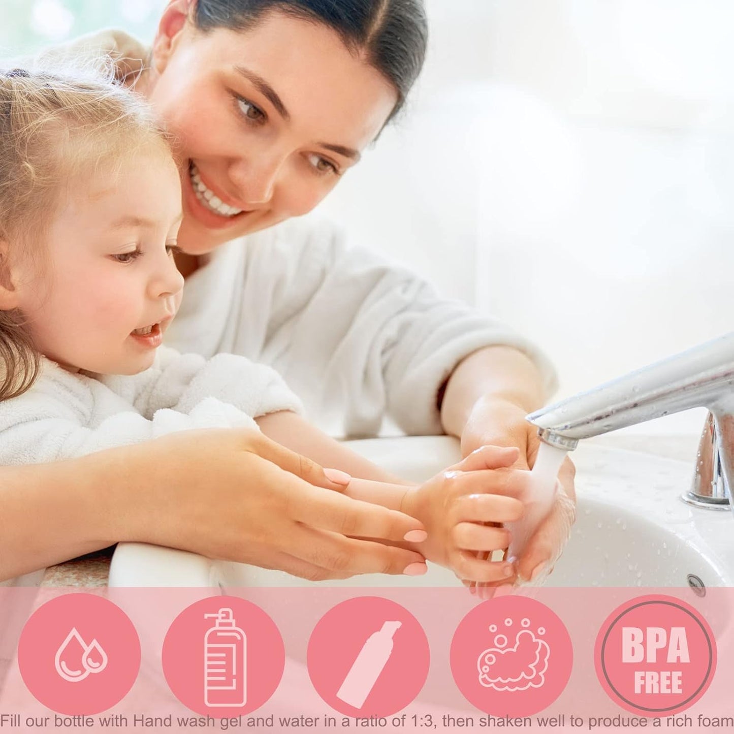 Lil Ray 2 Oz Empty Clear Rose Red Foam Pump Bottle, Travel Foamer Soap Dispenser for Lash Shampoo, Hand Soap, Foaming Cleaner(Rose Red Pump, 12 PCS)