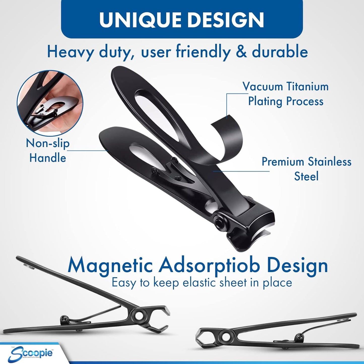 Nail Clippers for Men and Women, Toenail Clippers and Fingernail Clippers, Includes Nano Fiber Nail File (Large, Black), 15mm Wide Jaw Trimming for Adults, Manicure Set and Pedicure Kit