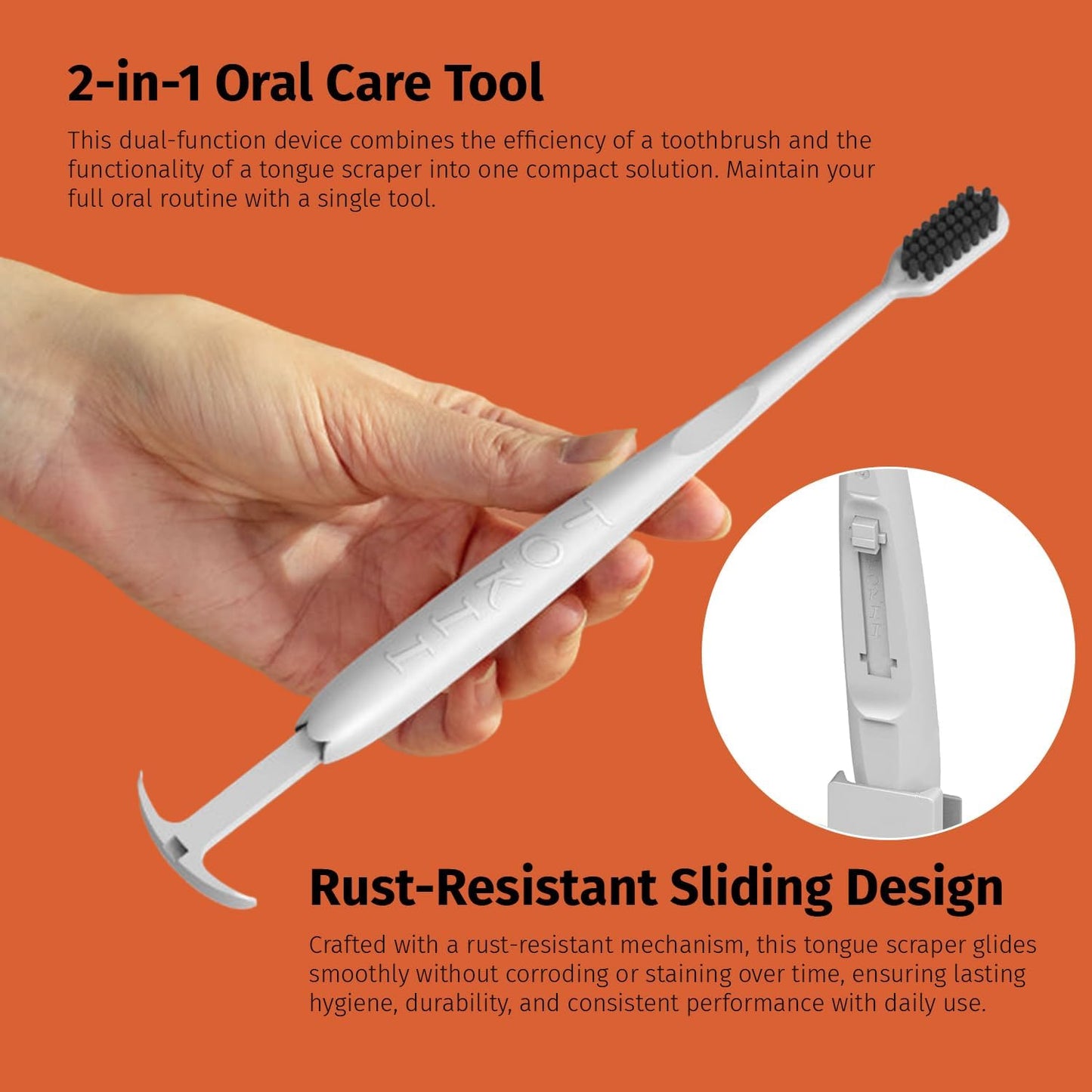 TOKII Tongue Scraper Cleaner Charcoal Bristles Toothbrush for Bad Breath with Waterproof Pouch for Travel, Hygienic Stand and Enviromentally Friendly (White, Pack of 1)