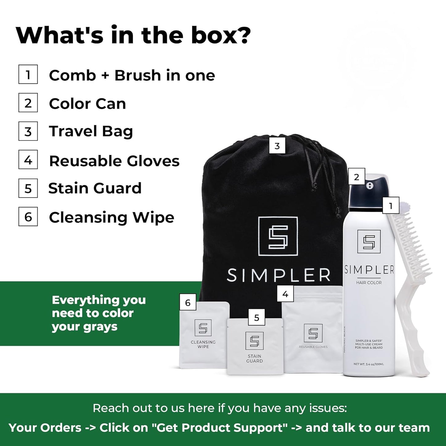 Simpler Hair Color for Men Kit for Full Gray Coverage - Dark Brown Hair Color - Safe, Simple, and Reusable Beard Color for Men