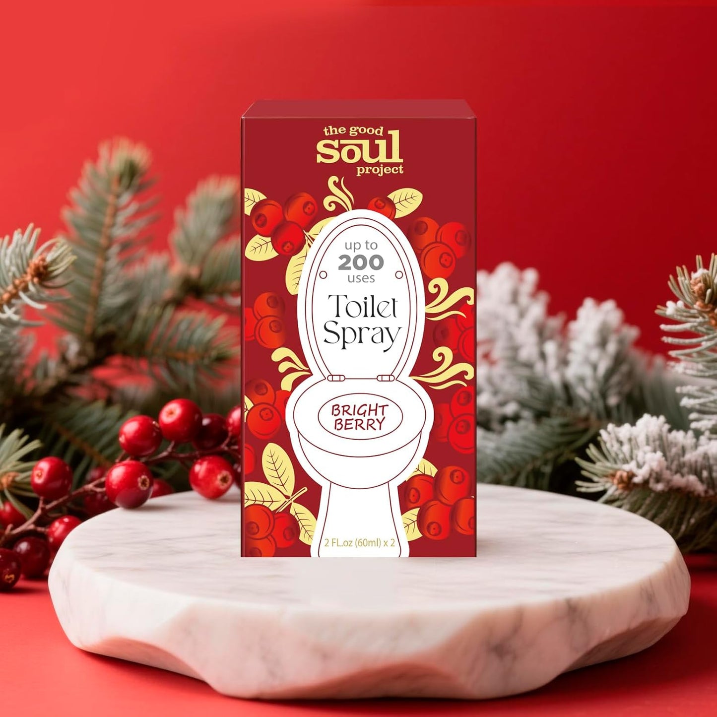 Holiday Toilet Spray, Bright Berry, 4 Fl.Oz, Up to 200 Uses, Travel Essentials, Bathroom Odor Deodorizer, Air Freshener Spray