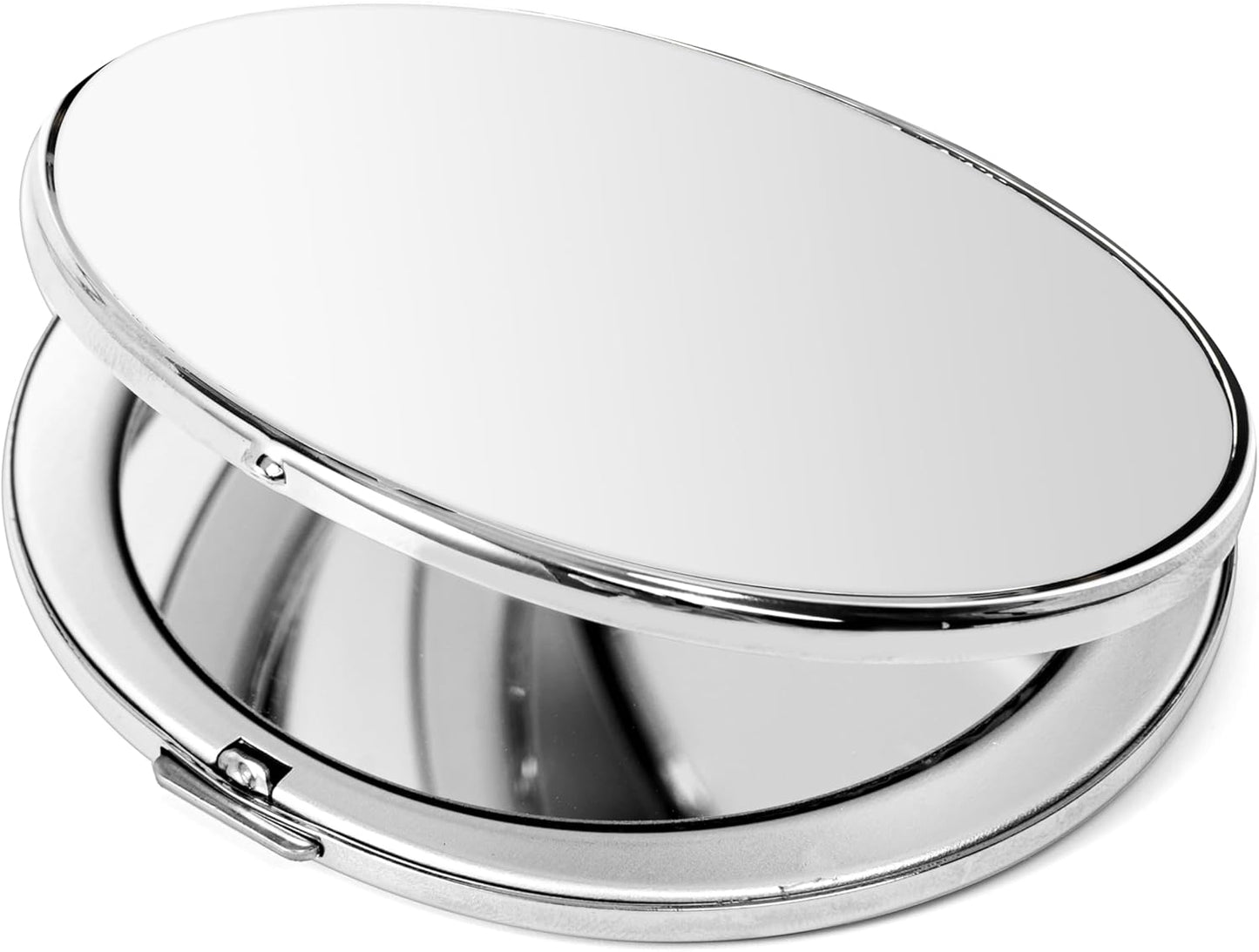 Portable Compact Metal Folding Makeup Mirrors, Beautiful and Elegant,1X/2X Magnifier. (Naked Silver)
