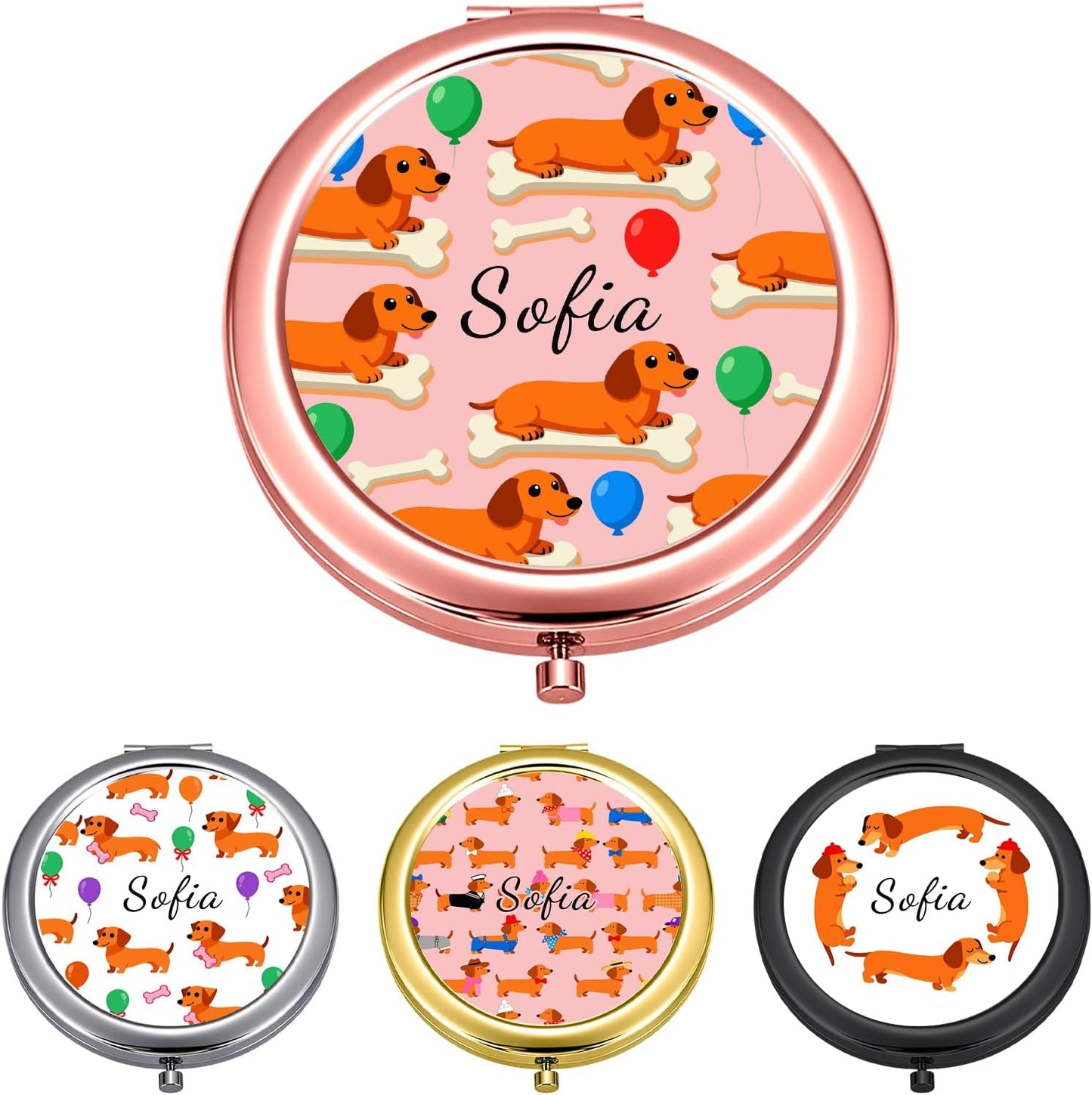 Custom Compact Mirror with Name - Personalized Flip Makeup Travel Pocket Mirror Gift for Women Bridesmaids Wedding Birthday (Dogs)
