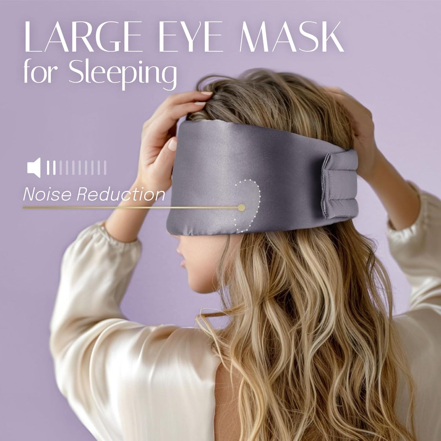 Silk Sleep Mask Soft Pressureless: 100% Mulberry Silk for Eye Skin Anti Wrinkles, Large Size for Total Blackout, Adjustable Wide Velcro Ear Cover, Charcoal