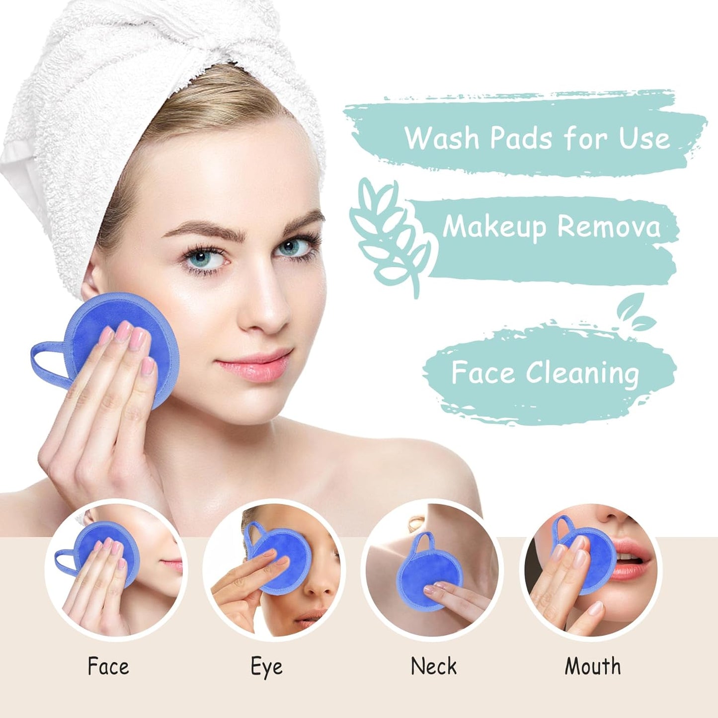 Nugilla Reusable Makeup Remover Pads, 18 Packs Microfiber Face Cloth with a Washable Laundry Bag, Reusable Rounds Towels for Face Cleaning, Soft Facial Rounds Wipes Eyes/Lips Clean for Women Gifts