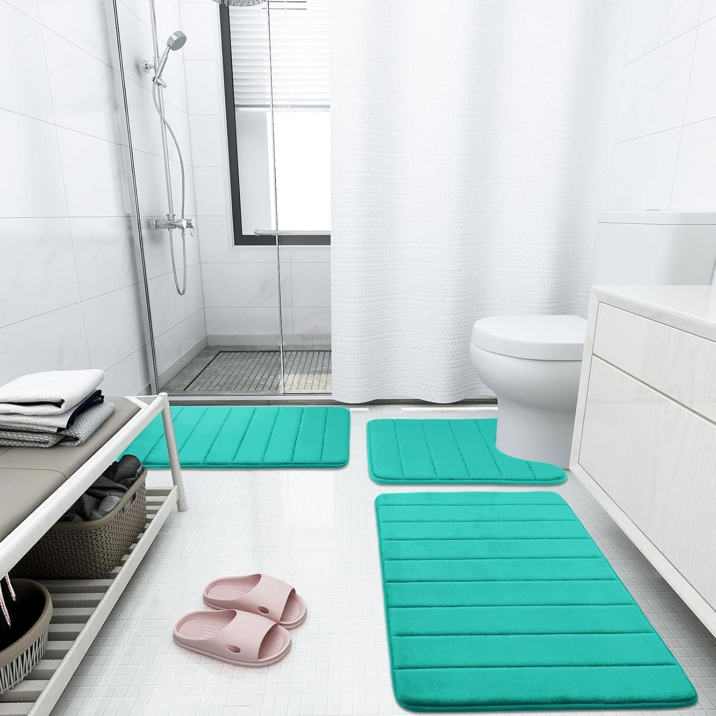 Buganda Memory Foam Bath Mat, 30" x 20", Ultra Soft and Non-Slip Bathroom Rugs, Water Absorbent and Machine Washable Bath Rug for Bathroom, Shower, and Tub, Teal