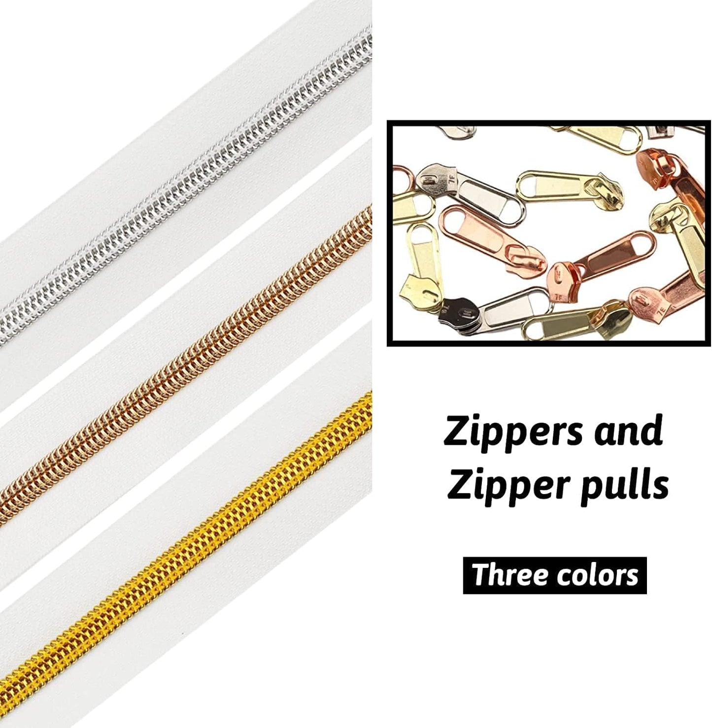 DOITEM 16.5 Yards 3 Pieces Sewing Zippers #5 Nylon Coil Zippers Assorted Zipper for Sewing with 30 Zipper Sliders for DIY Tailor Sewing Crafts Supplies, White