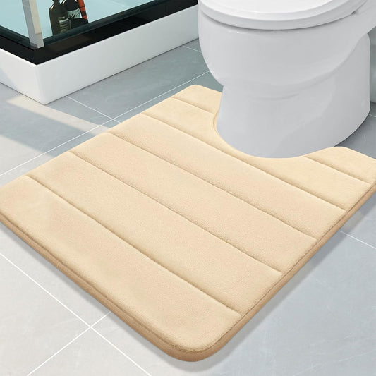 Buganda Memory Foam U-Shaped Contour Toilet Rugs, Non Slip Absorbent, Thick Soft Washable Bathroom Mat, Floor Carpet Bath Rugs Mat for Toilet Base (24" x 20", Gold)