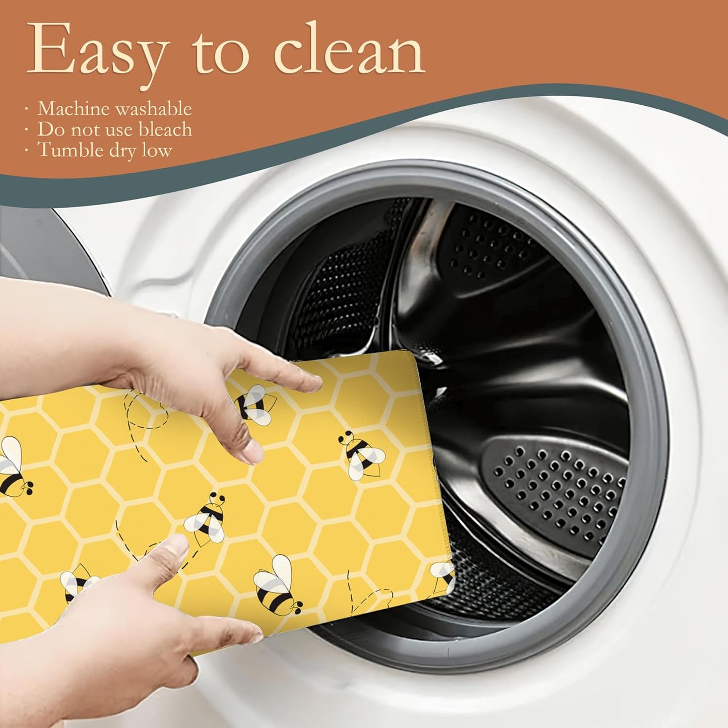 Yellow Bees Dish Drying Rack Mats Decor,Honey Honeycombs Dish Pad Drying Mat Kitchen Counter 18x24 Inch Absorbent Reversible Microfiber for Coffee Bar Sink Countertop