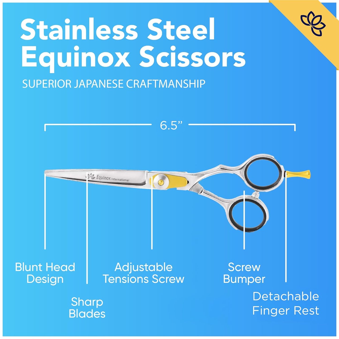 Equinox Razor Edge Series Professional Hair Scissors - 6.5” Premium Japanese Stainless Steel Hair Cutting Scissors, Hair Shears, Hair Razors for Hair Cutting, Barber Accessories & Hair Salon Supplies