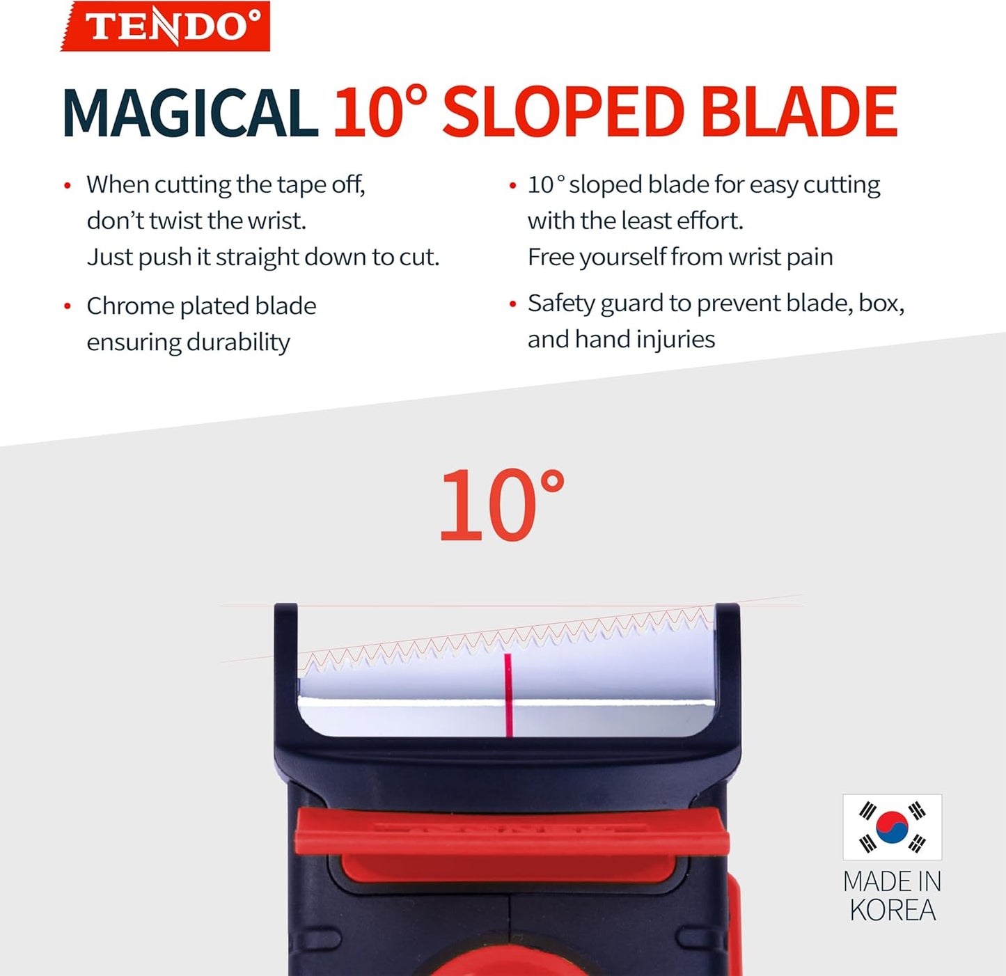 Heavy Duty Shipping Tape Dispenser: TENDO° Essential Line – Reusable, Replaceable, Eco-Friendly 2’’ Master Piece Dispenser for Pros with Patented 10° Sloped Chromium Blades - P-2200 (4th Gen.)_Red