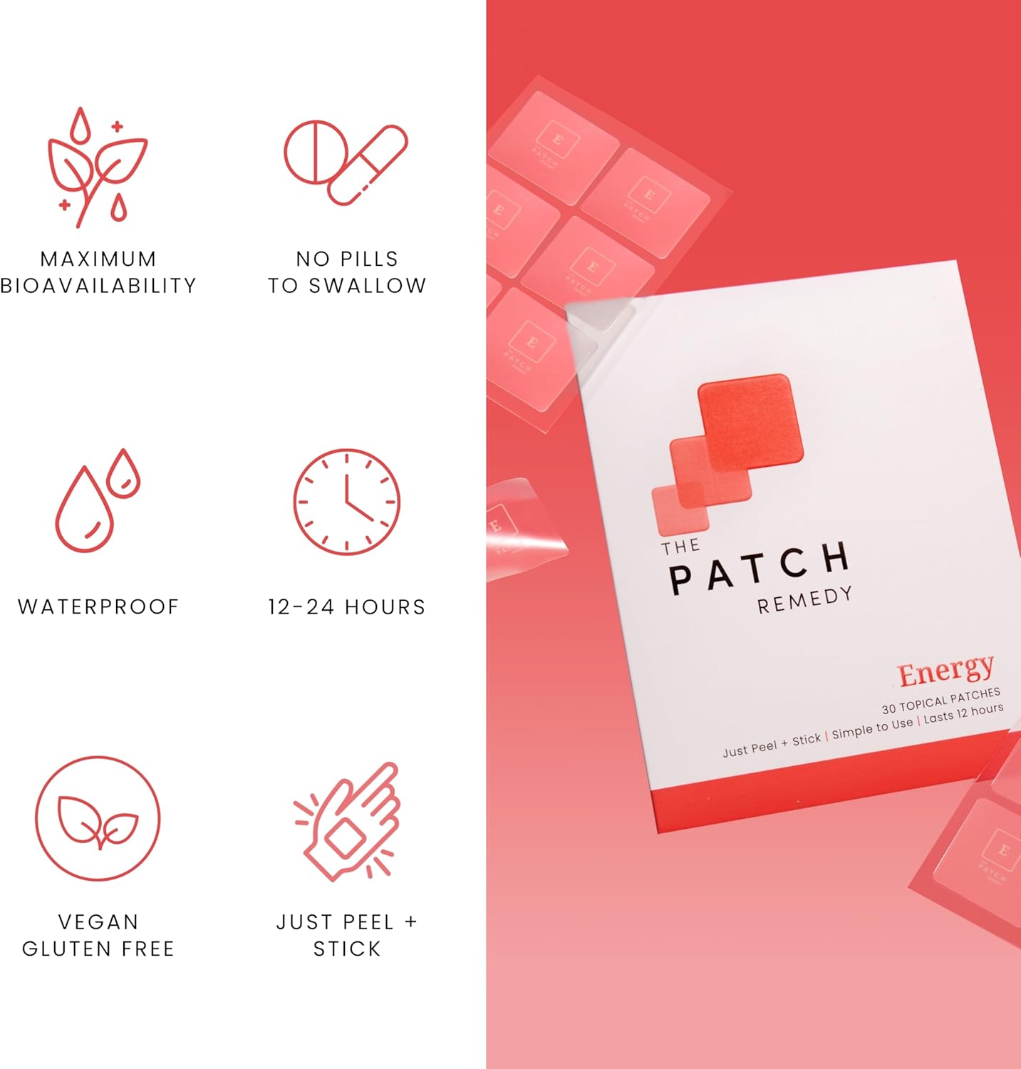 Energy Patch | Guarana, Taurine, Glucuronolactone, Green Tea, B Vitamins | 30 Patches