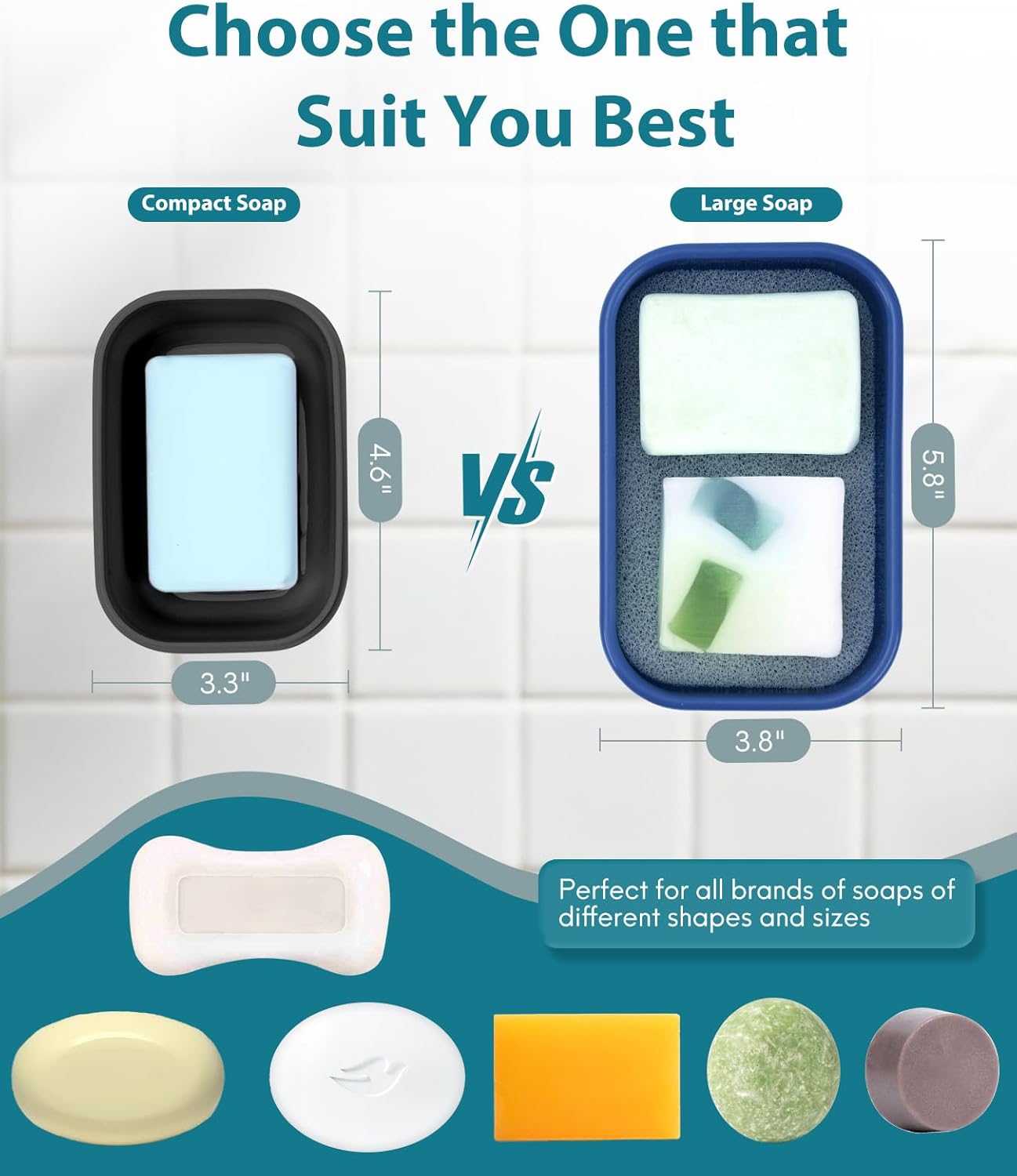 Quatish Solid Shampoo Bar Holder, Large Leakproof Travel Soap Case, Silicone Soap Box with Draining Layer, Enhanced Soap Container, Suitable for Camping, Gym, Bathroom, Outdoor Essentials, Dark Blue