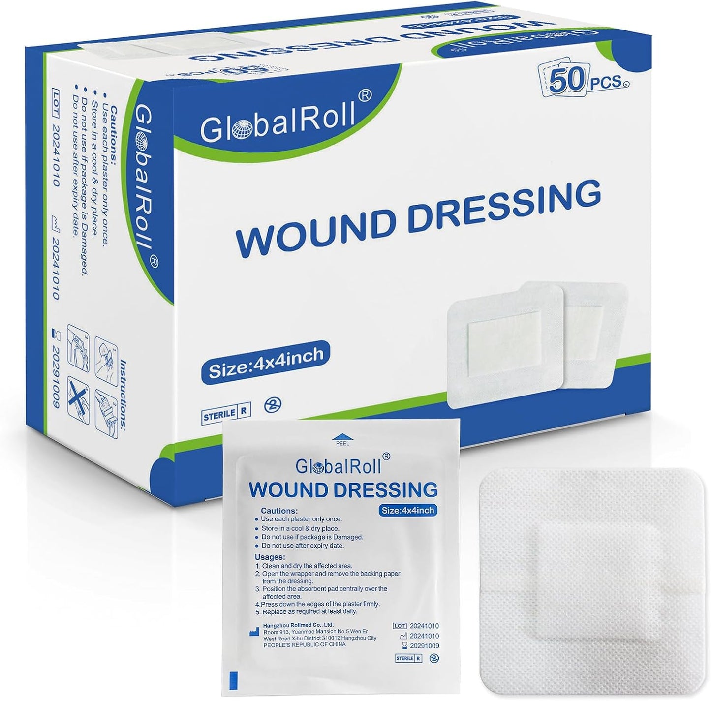 Island Dressing Bordered Gauze 4"x4", 50 Individually Packed Non-Stick Pad in Center with Adhesive Border,Soft Absorbent Medical Grade Dressing Gauze Pad for Wound Care and First Aid