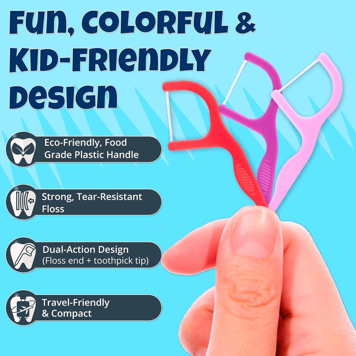 Flavored Floss Picks, 300 Count, Dental Floss Picks for Teeth with Fun Fruit Flavors, Flosser Picks for Adults and Children, | Strawberry, Cherry & Grape Flavor