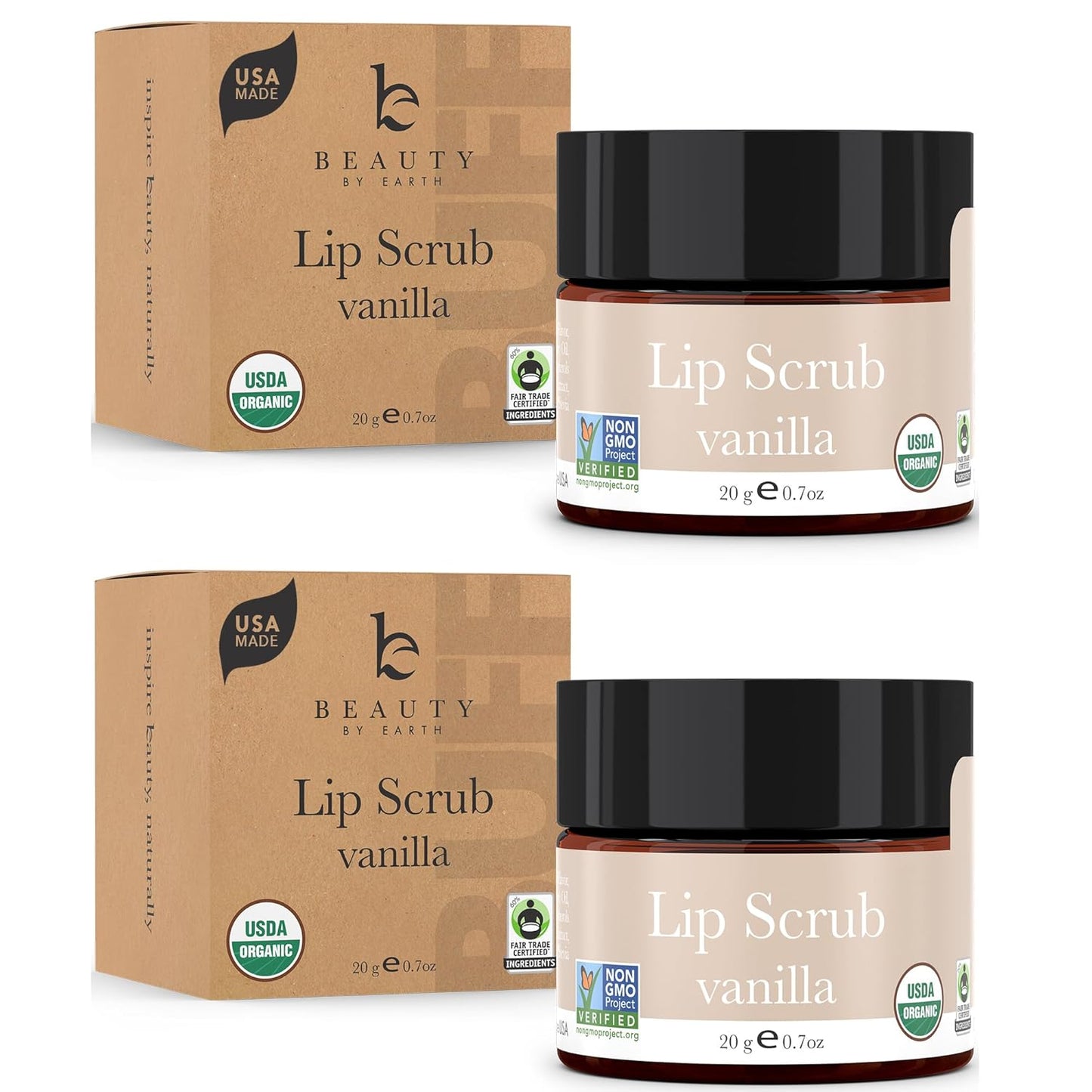 USDA Organic Lip Scrub Vanilla - USA Made with Natural Ingredients, Moisturizing Scrub Exfoliator for Dry Lips, Lip Sugar Scrubber Exfoliator for Smooth Lips, Small Beauty Gifts