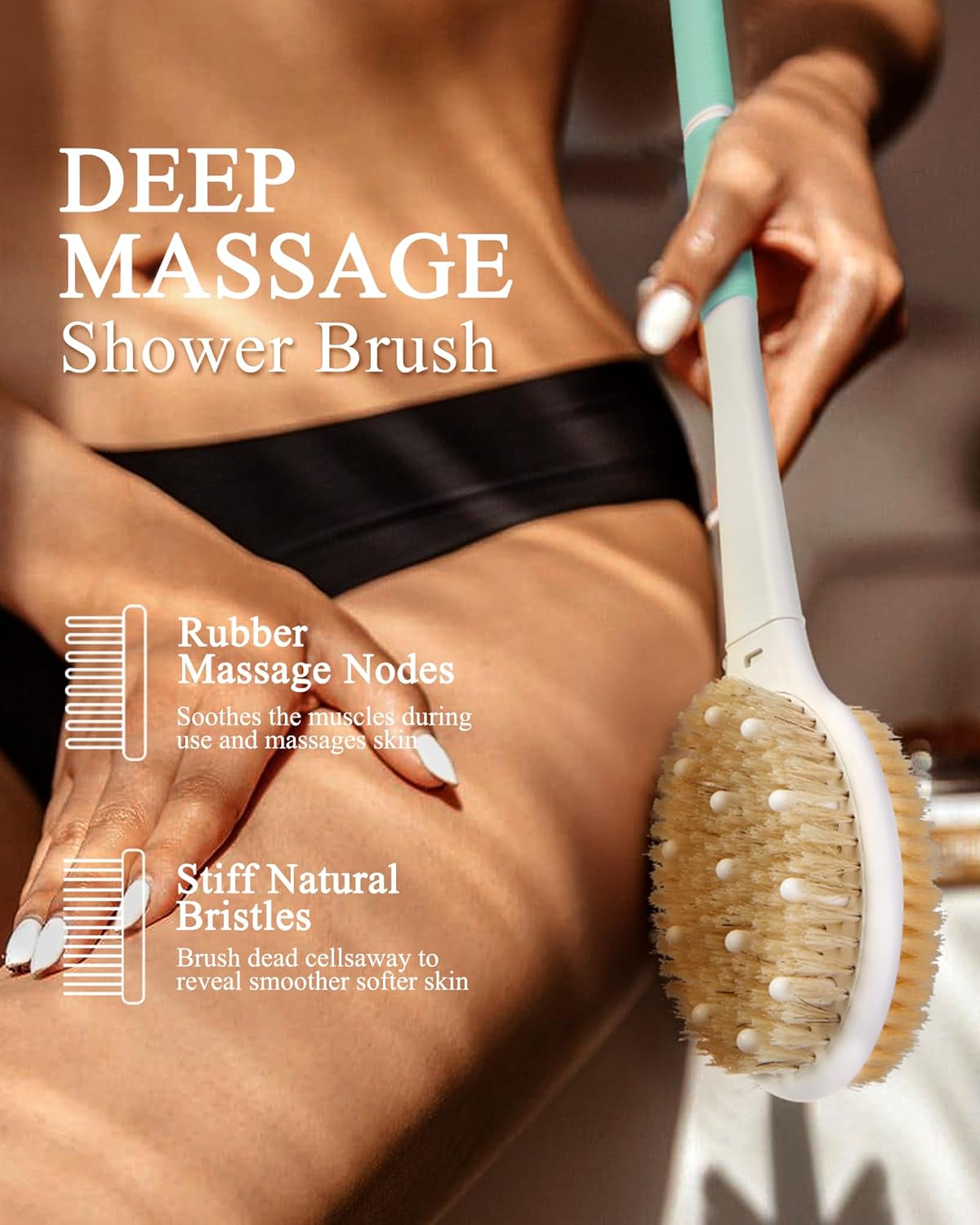 Shower Brush for Massage Dry Brushing: Back Scrubber for Shower with 18.1 in Anti Slip Long Handle - Bath Body Brush for Lymphatic Drainage Exfoliator Improving Skin Health for Women Men Elderly Green