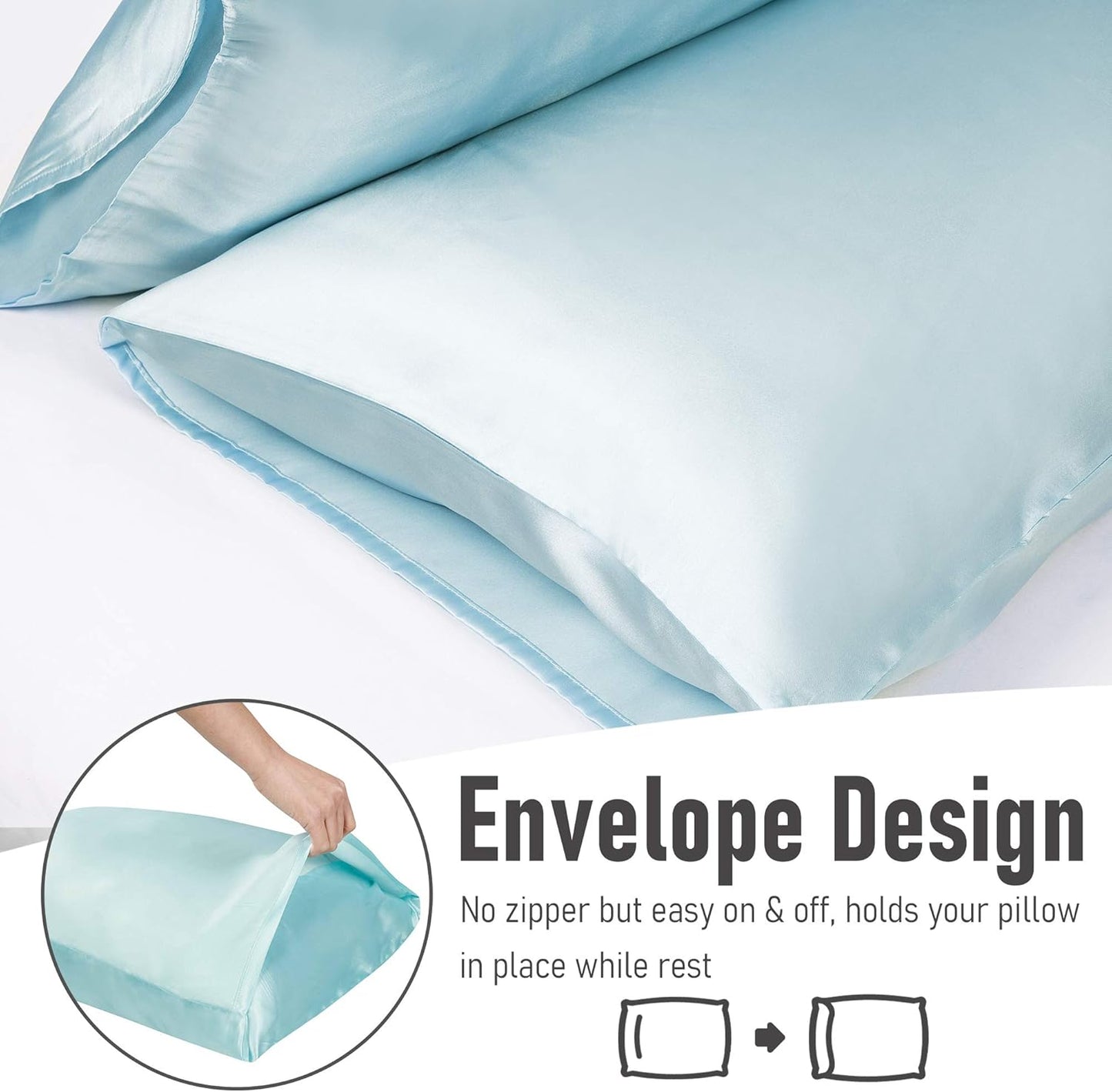 Tyfitb Satin Pillowcase Set for Hair & Skin Care – Cooling, Hypoallergenic, Anti-Frizz, Wrinkle-Free – Soft, Luxurious Pillowcases with Envelope Closure – 2-Pack, King Size 20x36, Gift-Ready