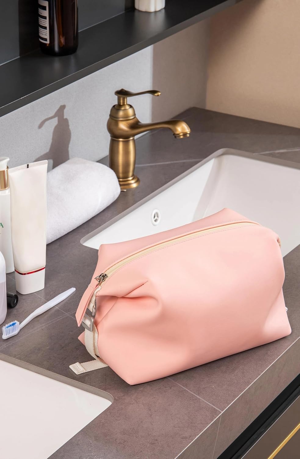 6"x 9.84" 4.5L Large Silicone Toiletry Bag,Waterproof Leakproof Foldable Travel Organizer,Dopp Kit Alternative for Men & Women,Pink